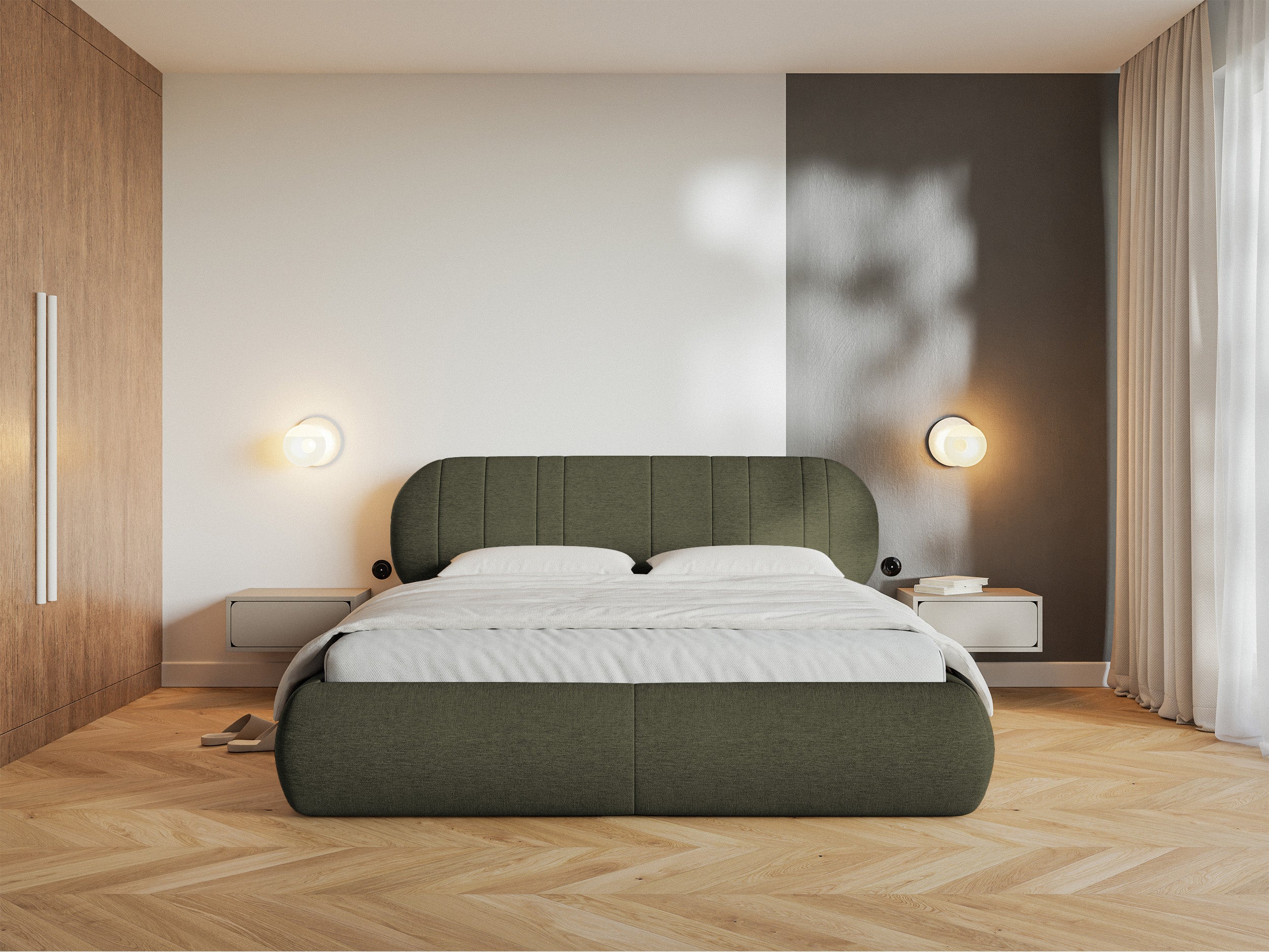 Polsterbett 180x200 cm Asmelio Khaki Geflecht