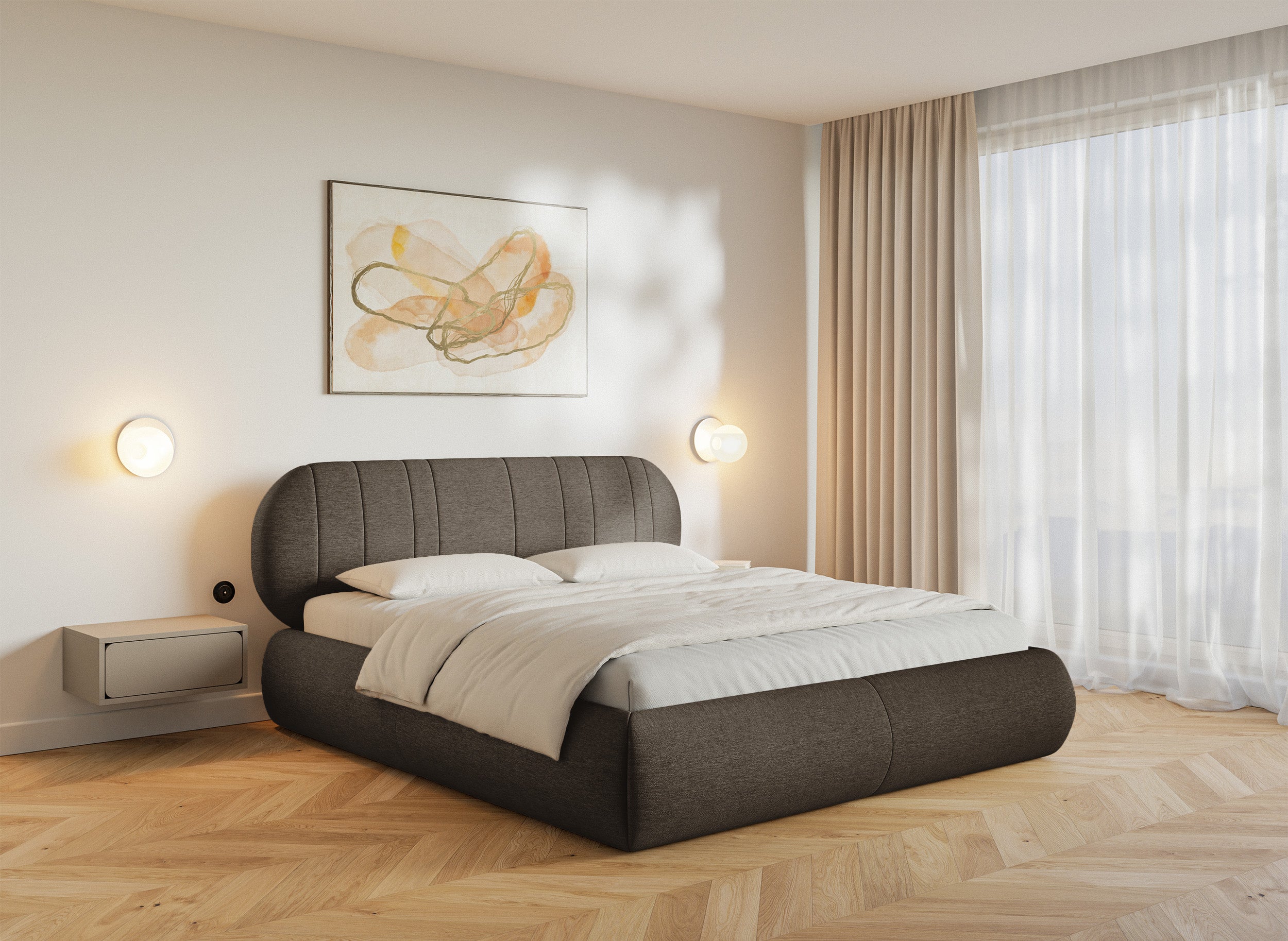 Polsterbett 180x200 cm Asmelio braun Geflecht