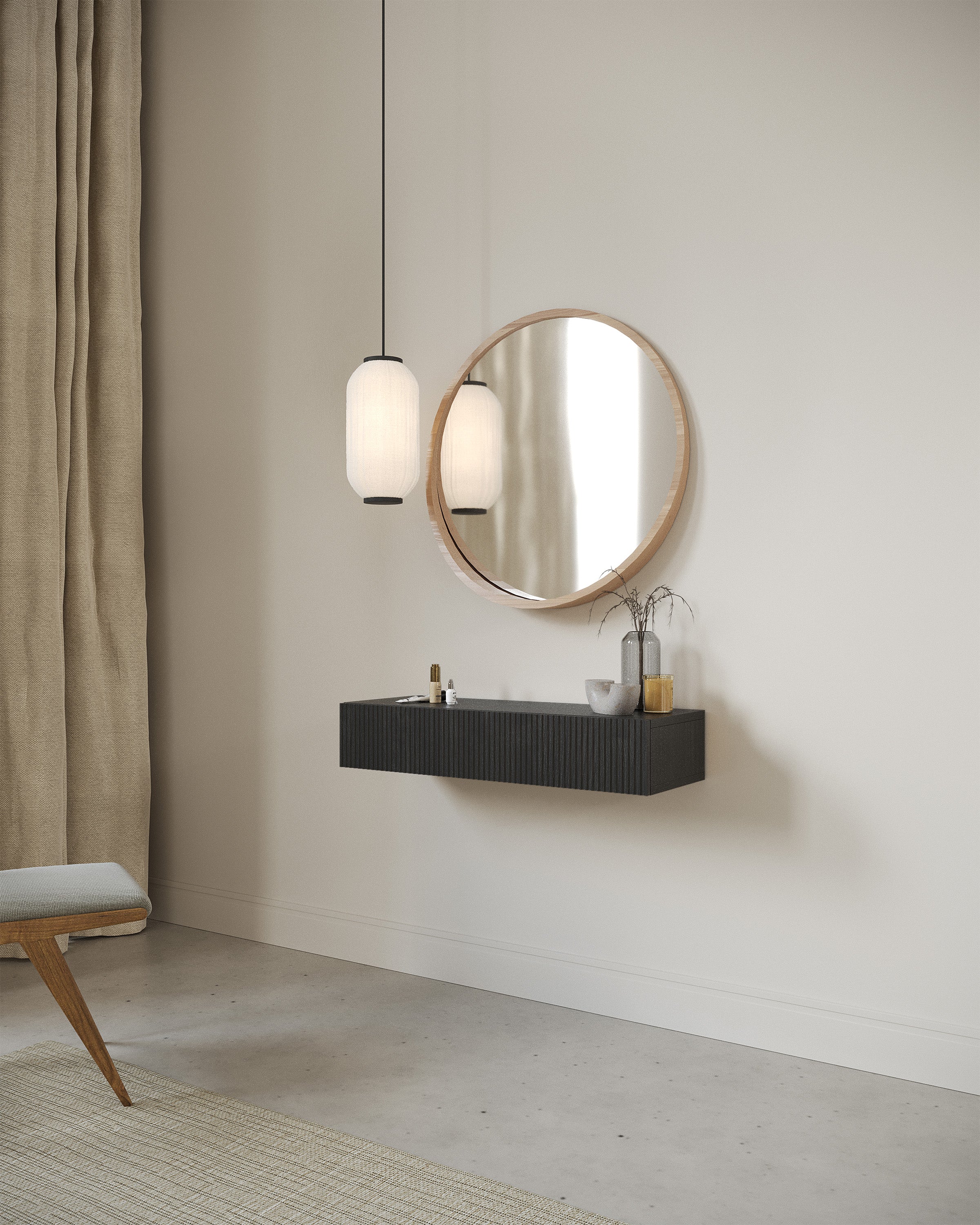 Hängende Nolie-Konsole mit Schublade 90 cm Portland Esche Schwarz