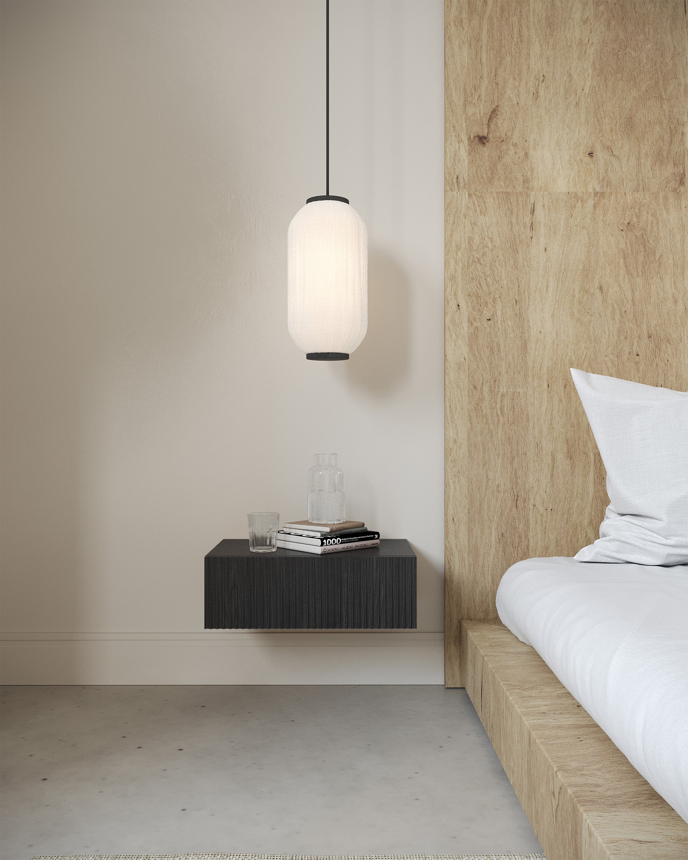 Hängender Nachttisch Nolie mit Schublade 50 cm Portland Esche Schwarz