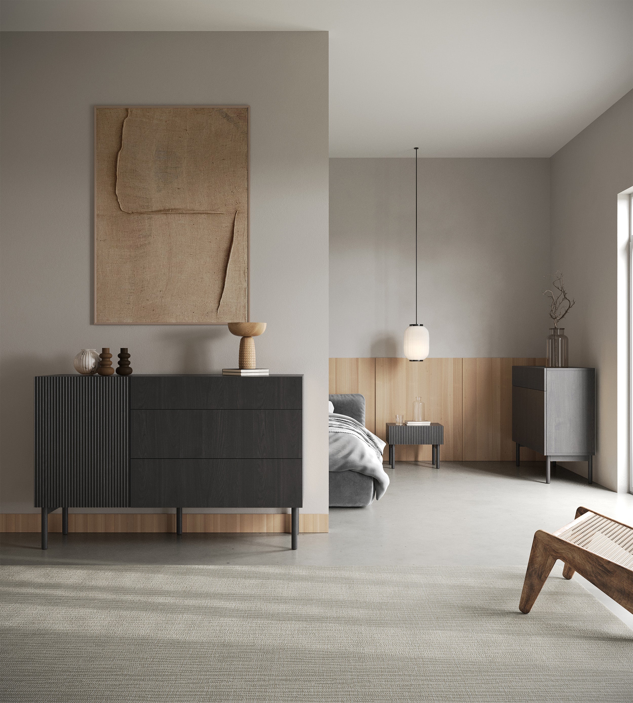Nachtkommode Nolie mit Schublade und Füßen 50 cm Esche Portland Schwarz