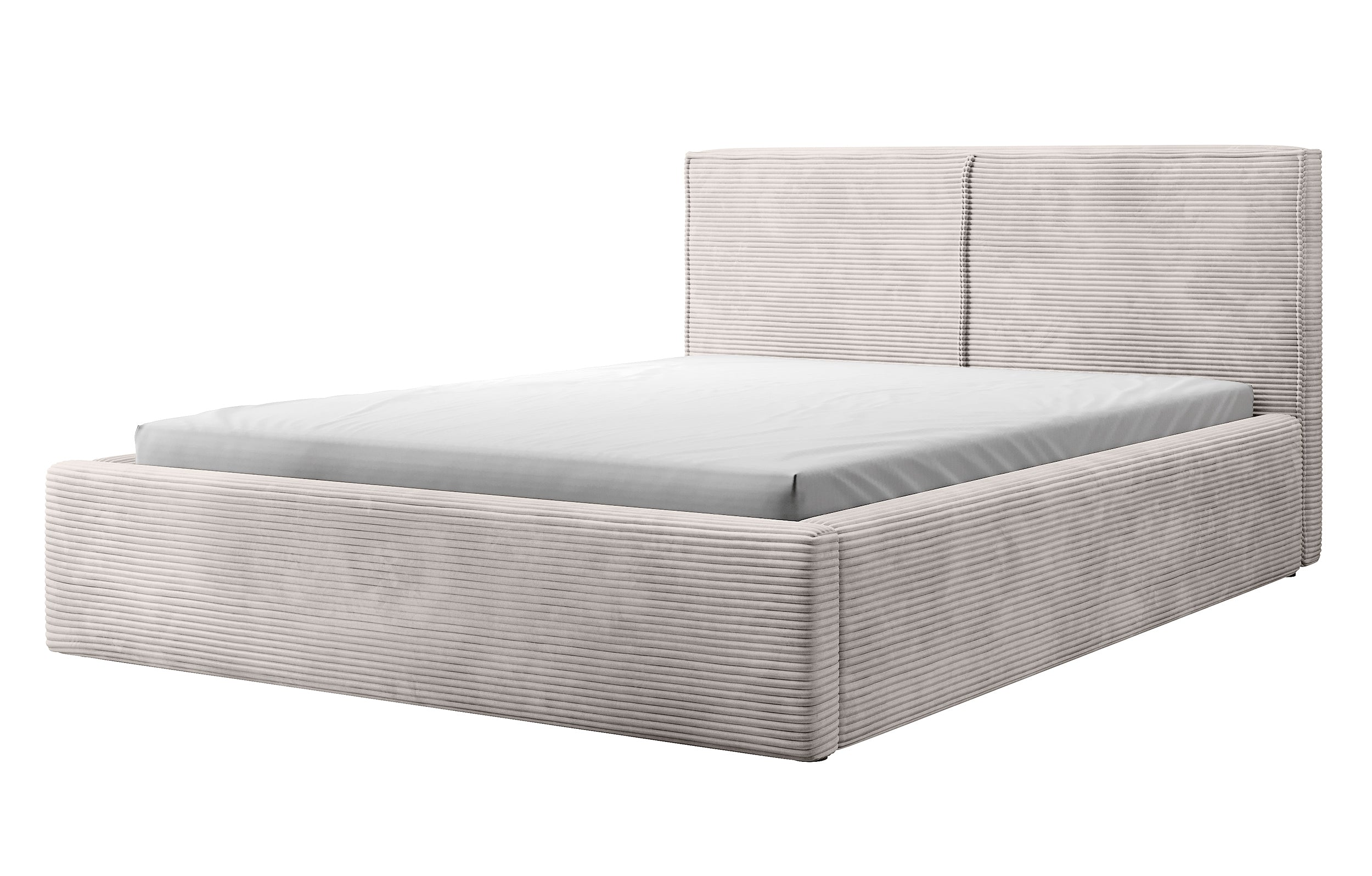 Gepolstertes Bett 160x200 cm Farese mit Stauraum und Gasdruckfeder, dunkelbeiger Cordstoff
