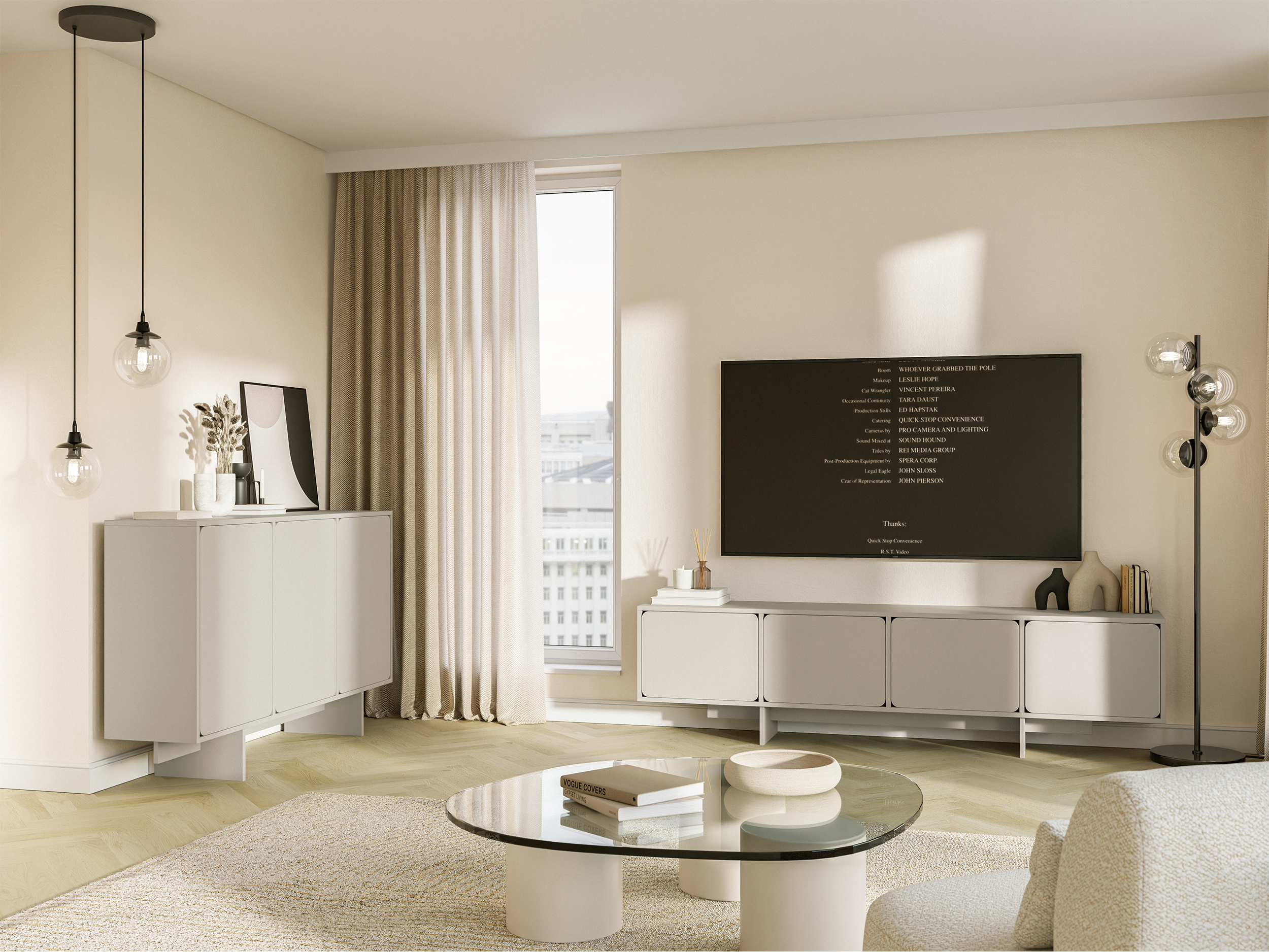 TV-Schrank Wuwu mit vier Schränken, 200 cm, grau-beige