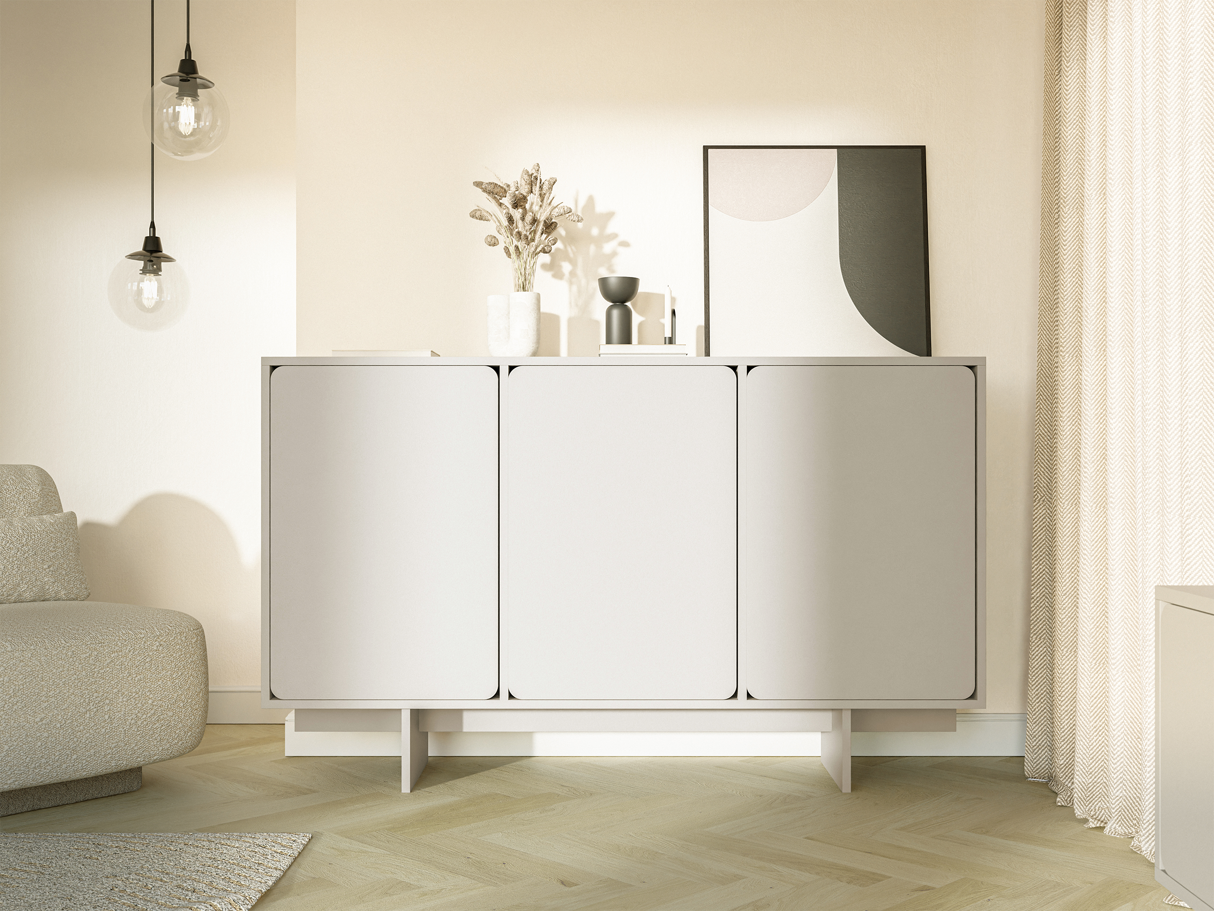 Drehtür-Kommode Wuwu 150 cm in Grau-Beige