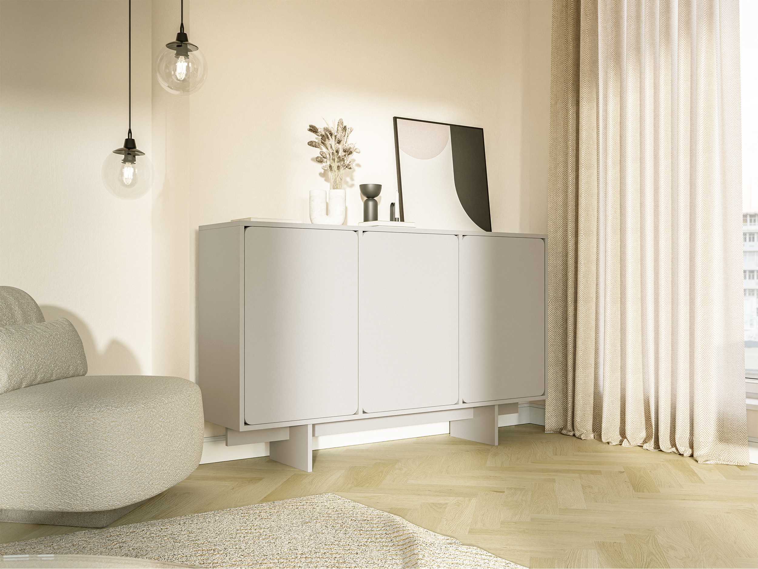 Drehtür-Kommode Wuwu 150 cm in Grau-Beige