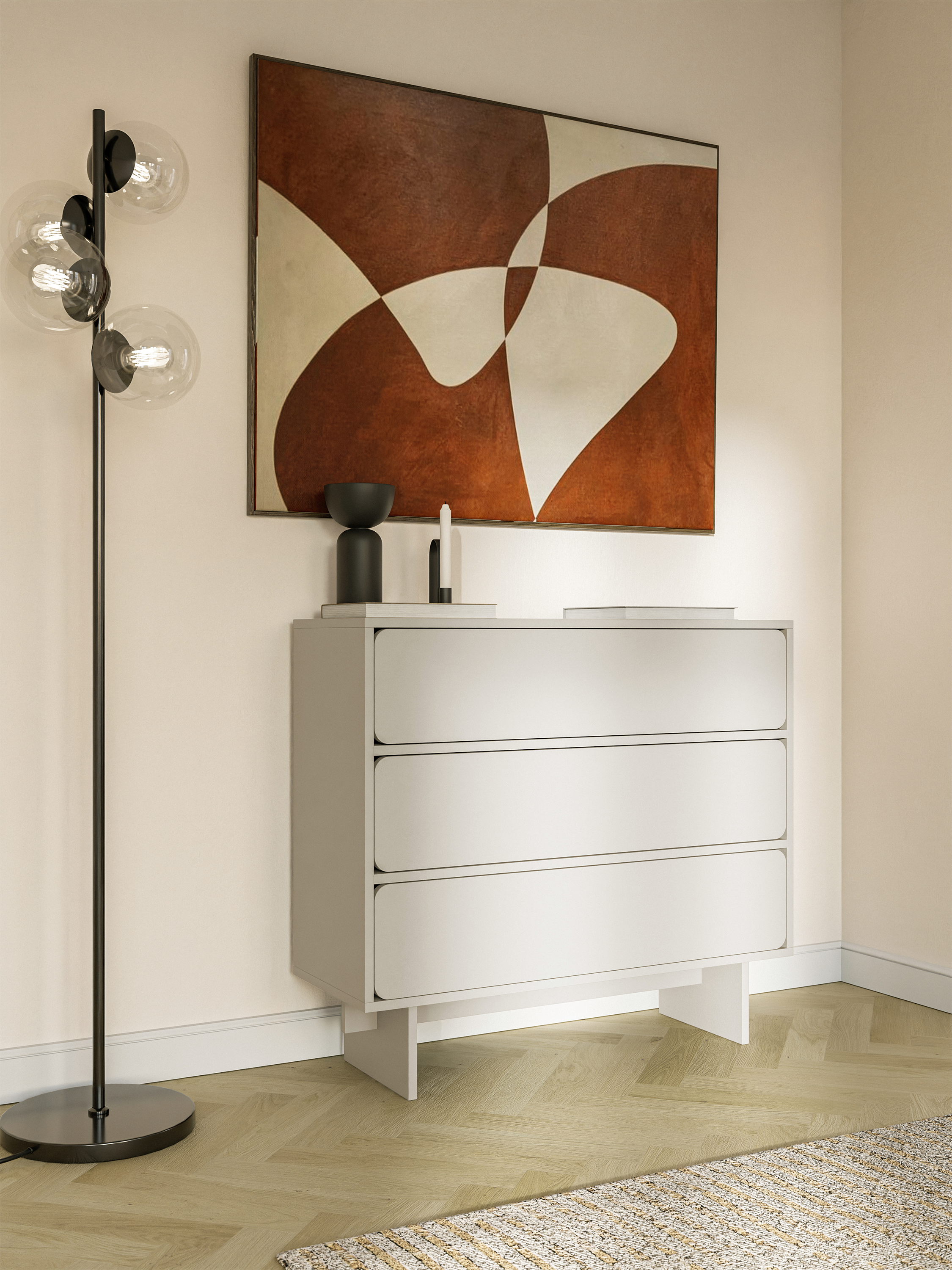 Kommode Wuwu mit drei Schubladen, 101 cm, grau-beige