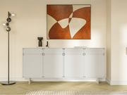 Vier­türige Kommode Wuwu mit vier Schubfächern, 200 cm, grau-beige