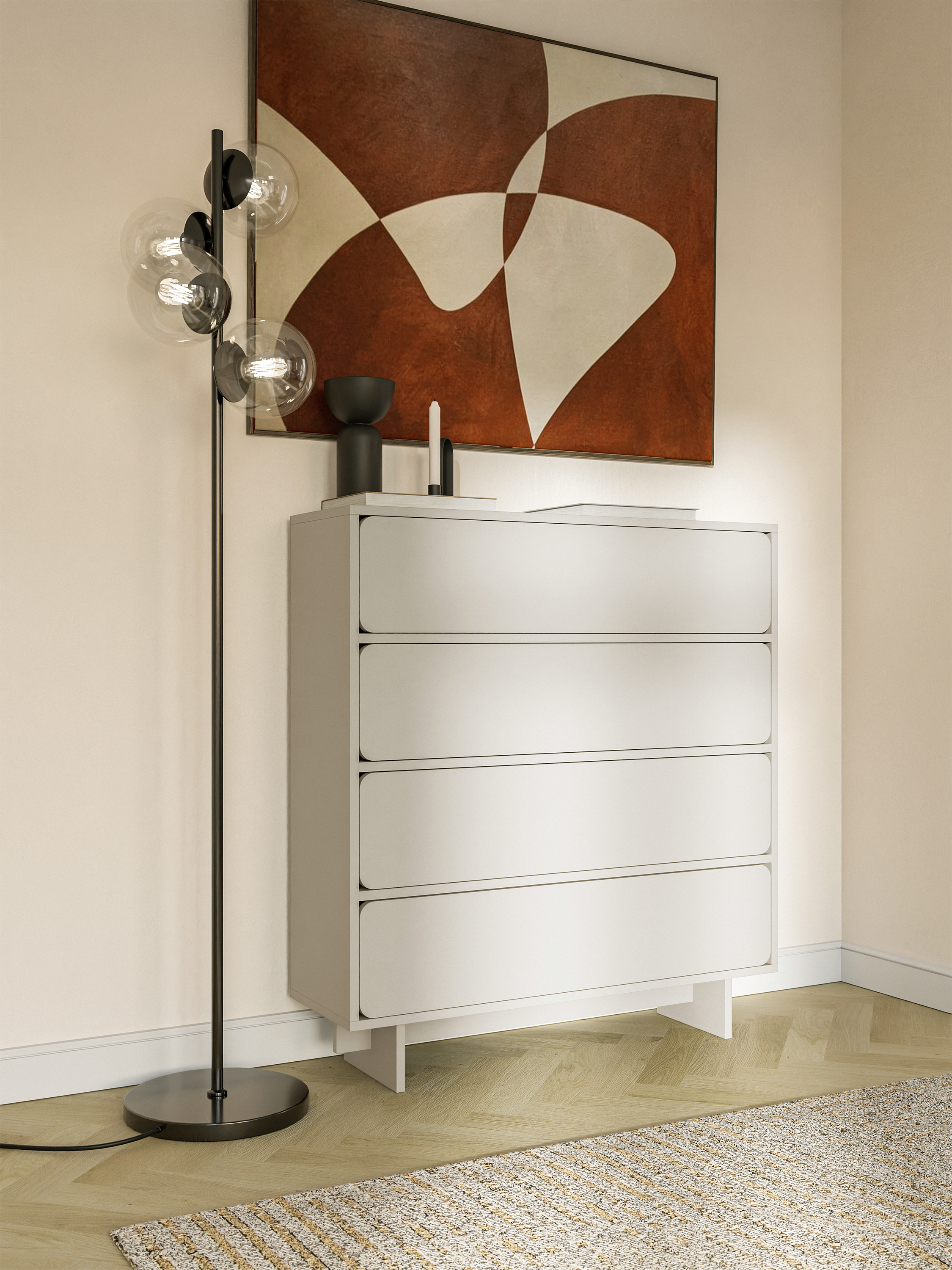 Kommode Wuwu mit vier Schubladen, 101 cm, grau-beige
