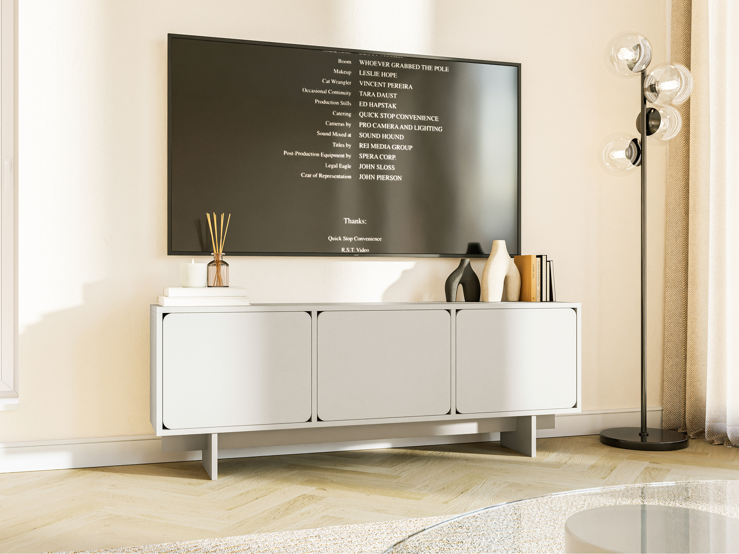 TV-Schrank Wuwu mit drei Schränken, 150 cm, grau-beige