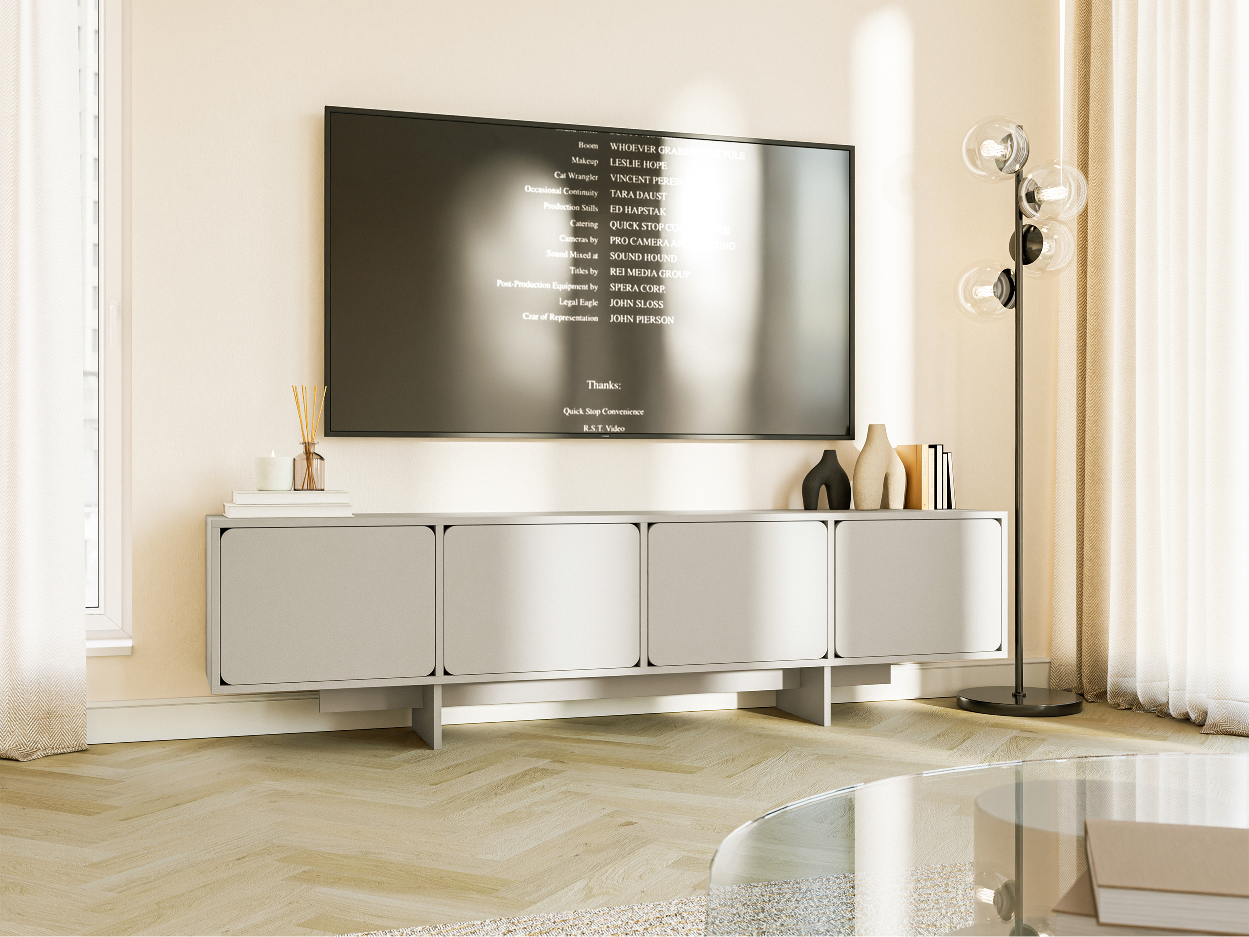 TV-Schrank Wuwu mit vier Schränken, 200 cm, grau-beige