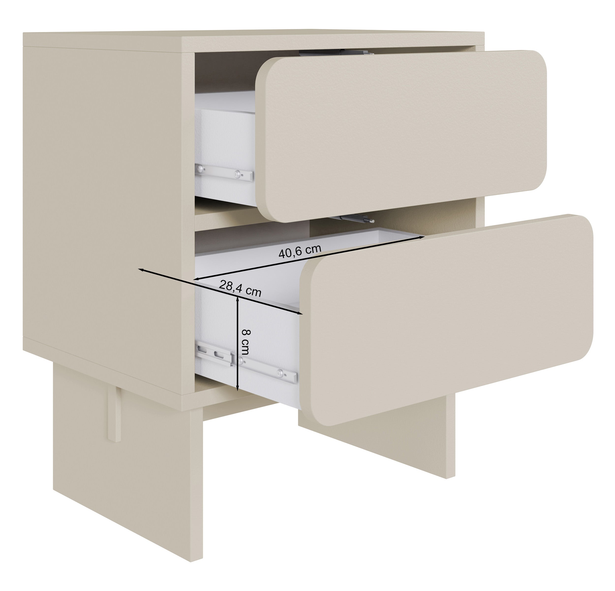 Nachttisch Wuwu mit zwei Schubladen, 50 cm, grau-beige