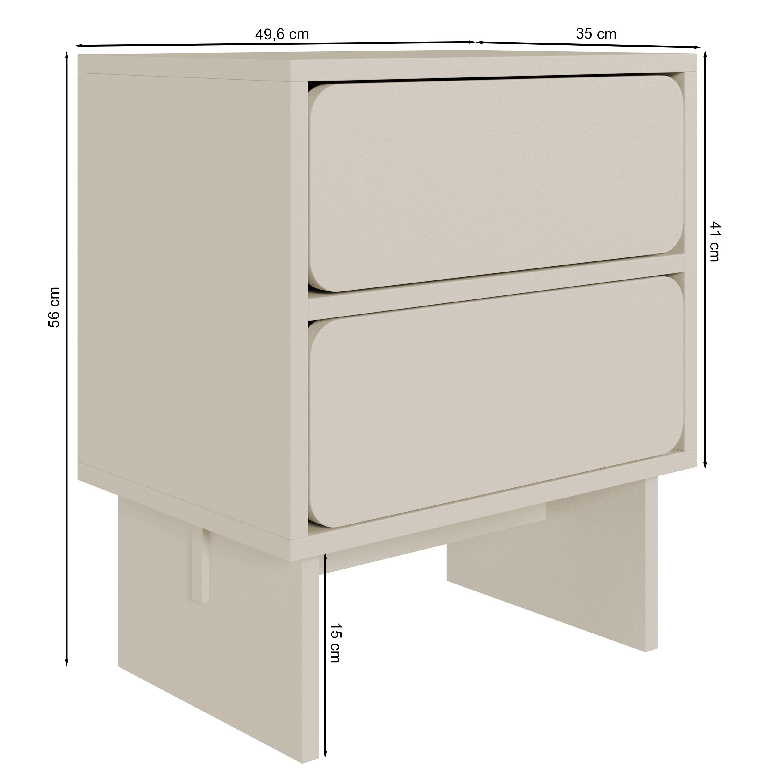 Nachttisch Wuwu mit zwei Schubladen, 50 cm, grau-beige