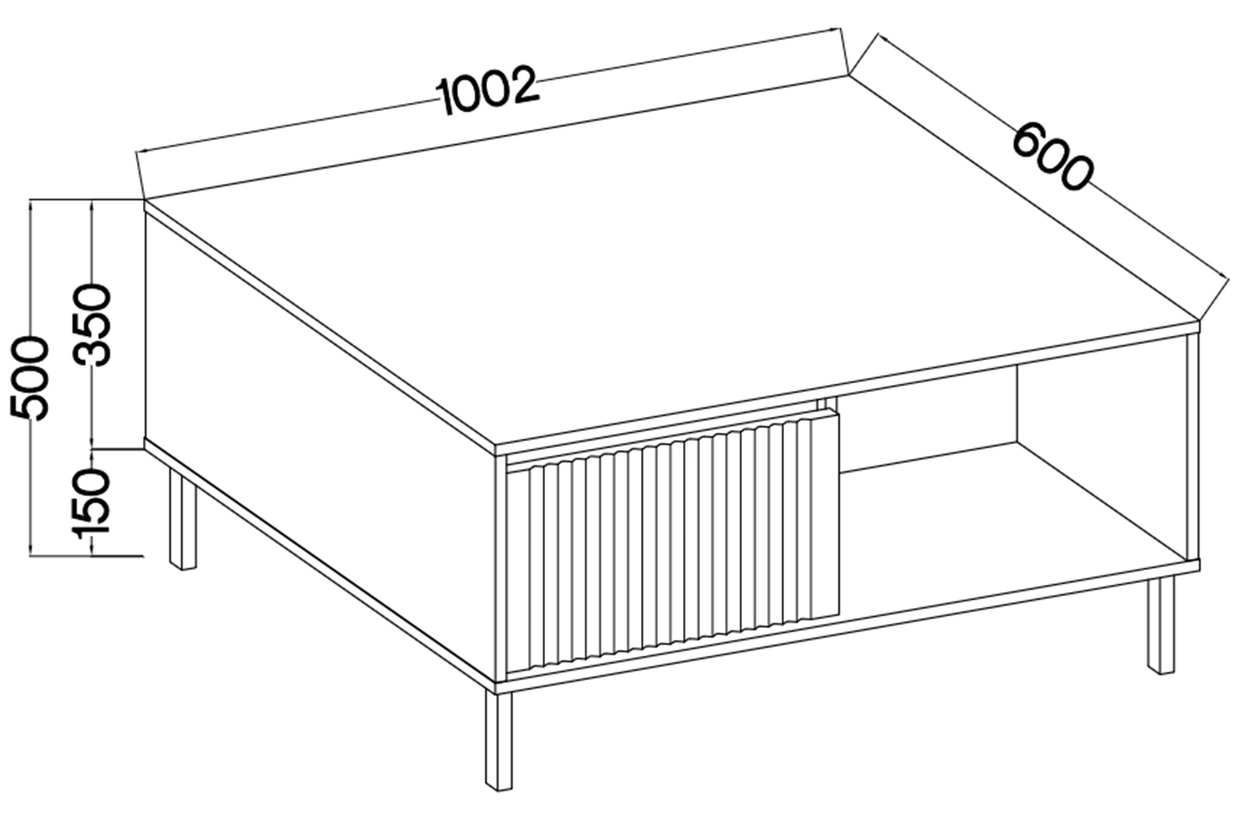 Osaka Couchtisch mit zwei Schubladen und gerillten Fronten, 100 cm, sandbeige auf schwarzen Beinen