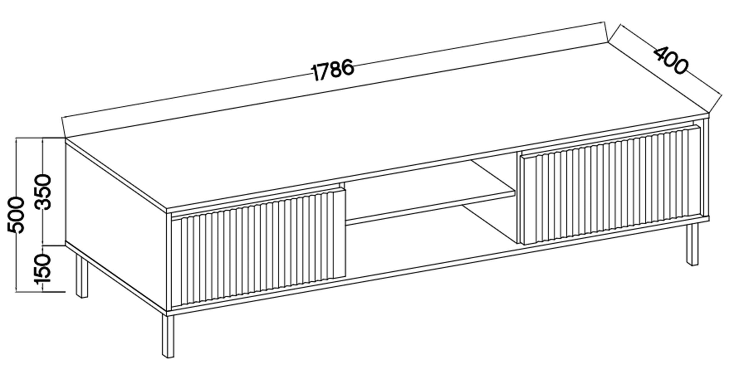 TV-Schrank Osaka mit zwei Schubladen und einem Regal, 179 cm, sandbeige auf schwarzen Beinen