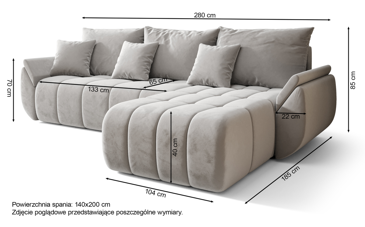 Ecksofa mit Schlaffunktion Romuldi, L-förmig, rechtsseitig, mit Stauraum, anthrazitfarbener, hydrophober Samtstoff