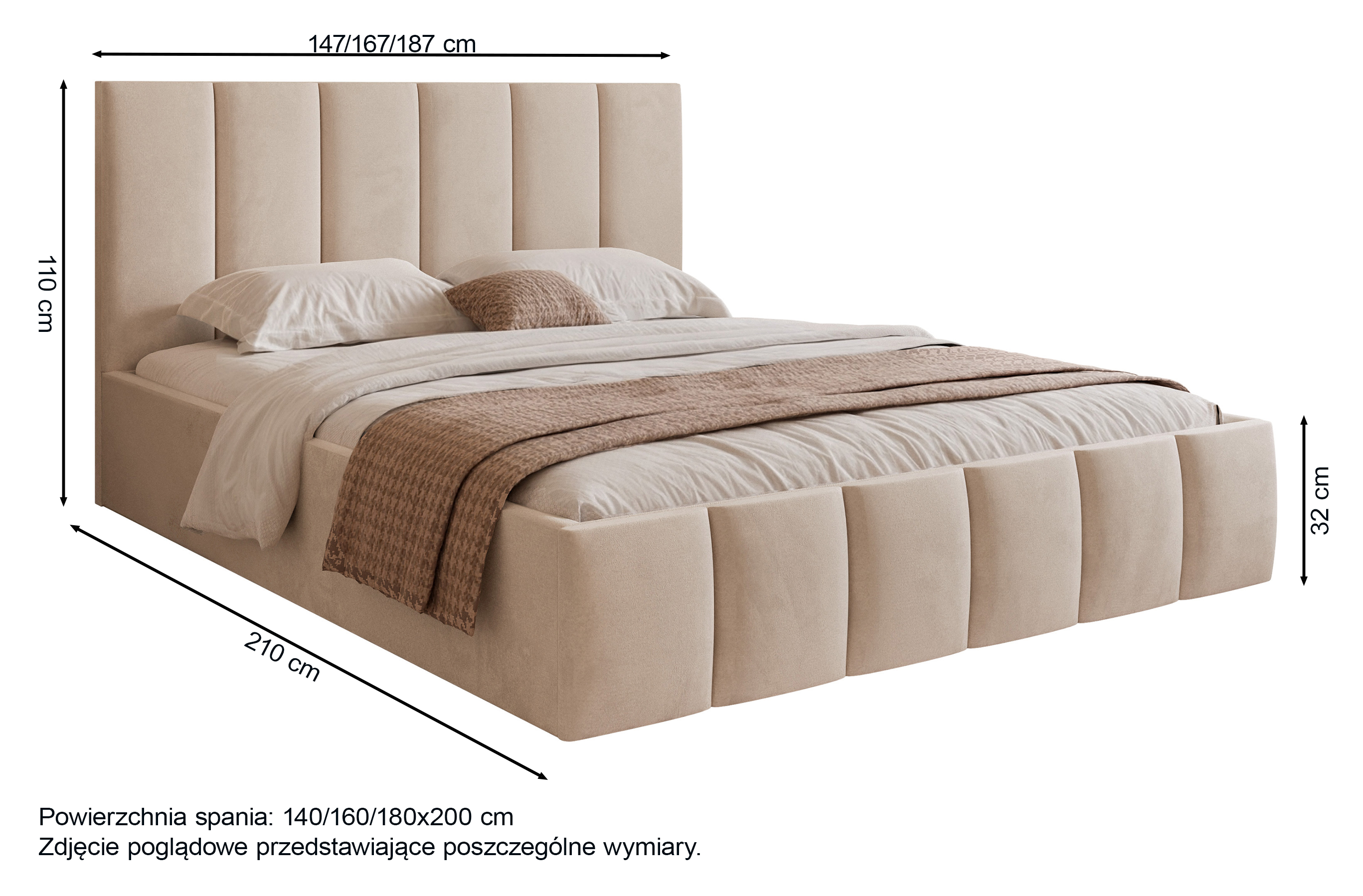 Polsterbett 160x200 cm Sarafino mit Bettkasten, beige Samt, Metallrahmen