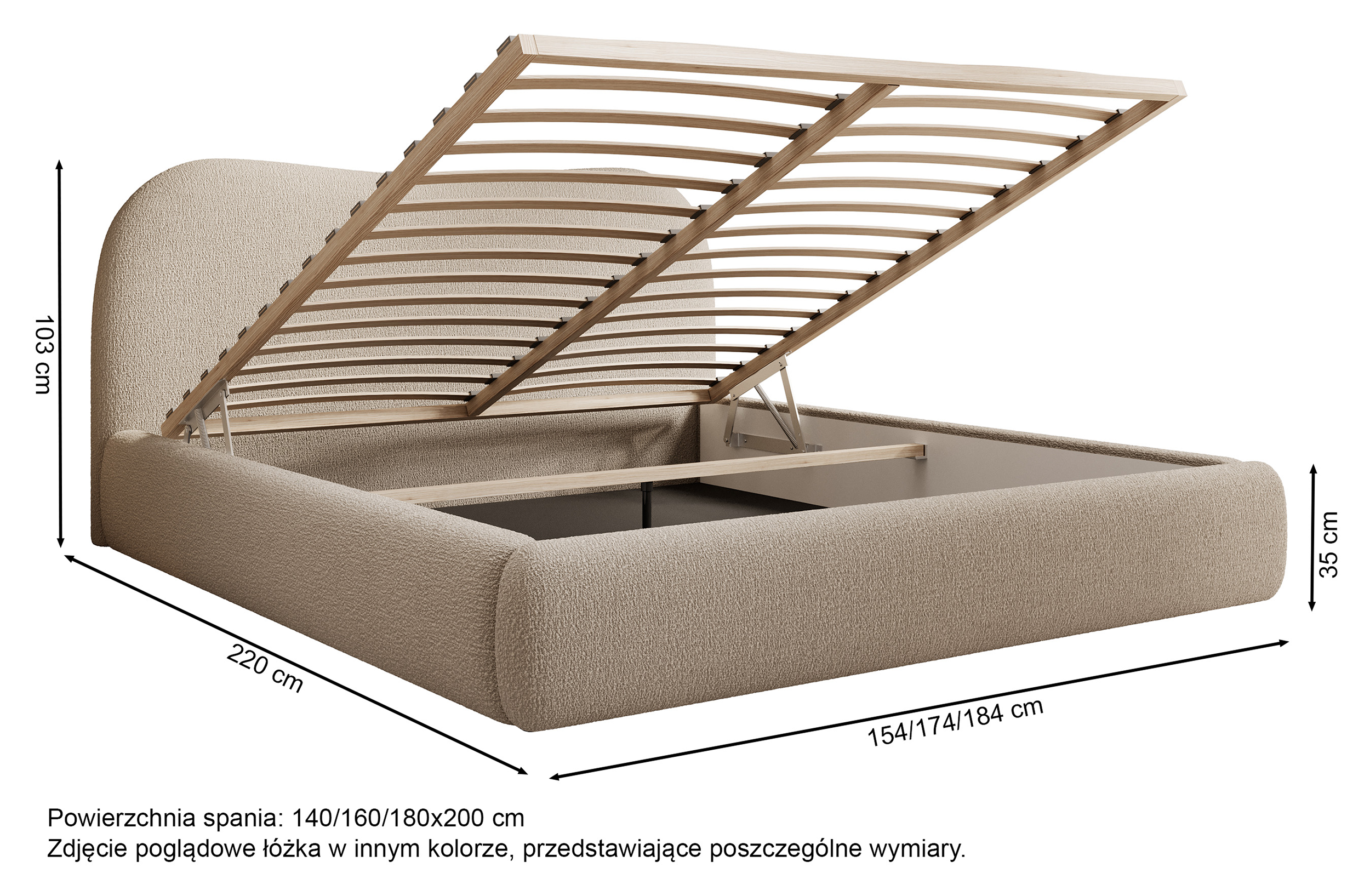 Polstermbett Simsalo 160x200 cm mit Stauraum, beige Bouclé