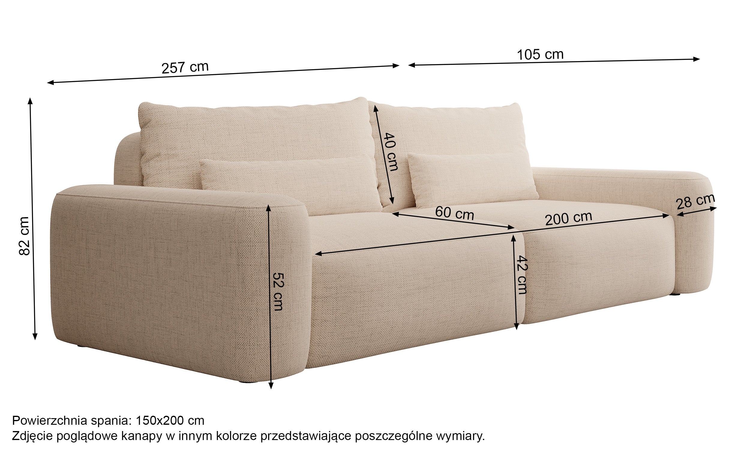 Dreisitziges ausklappbares Sofa Carnos, grauer hydrophober Chenille-Stoff, schwarze Beine