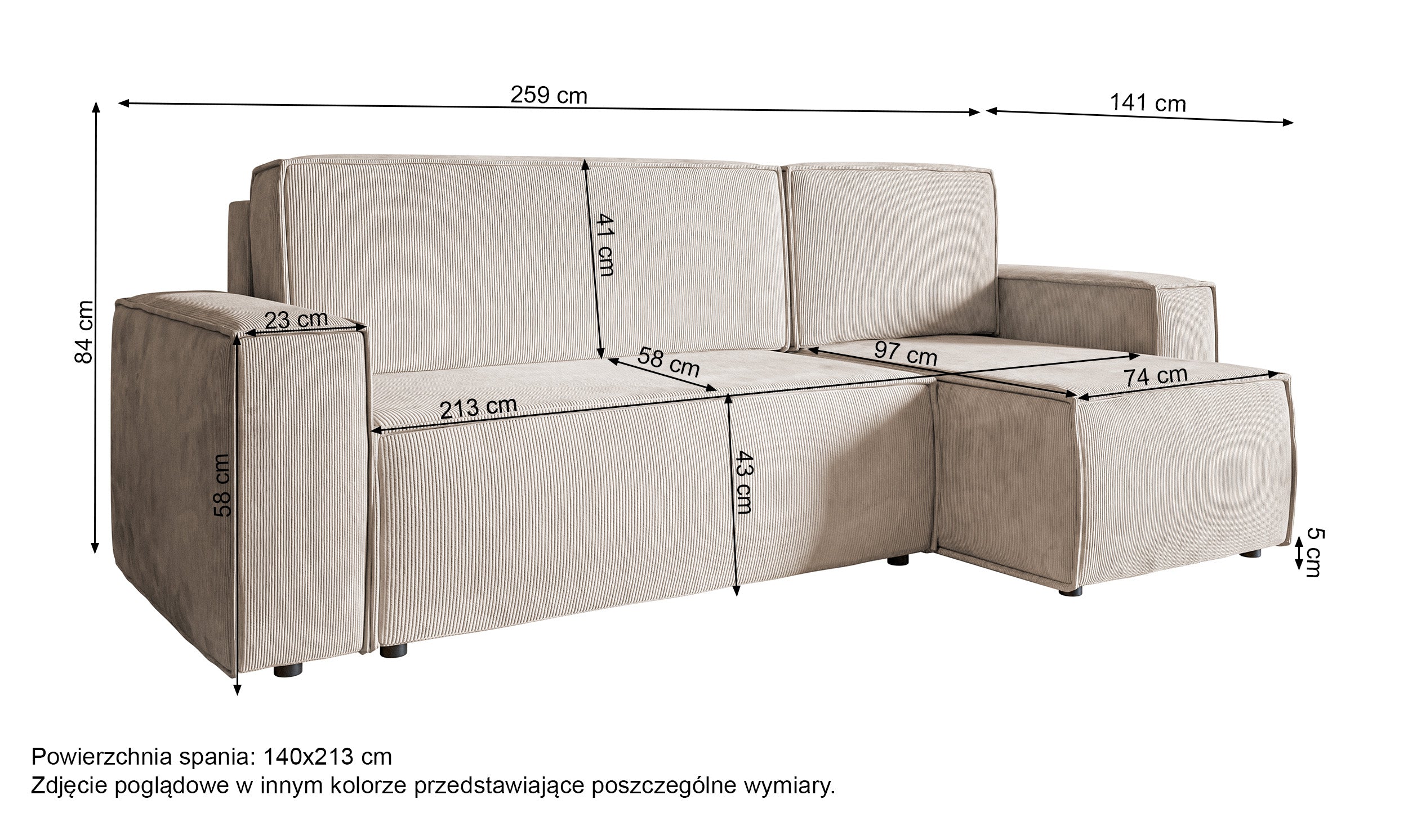 Ecksofa mit Schlaffunktion Copertino, L-förmig, mit Stauraum, universell, beige Cord
