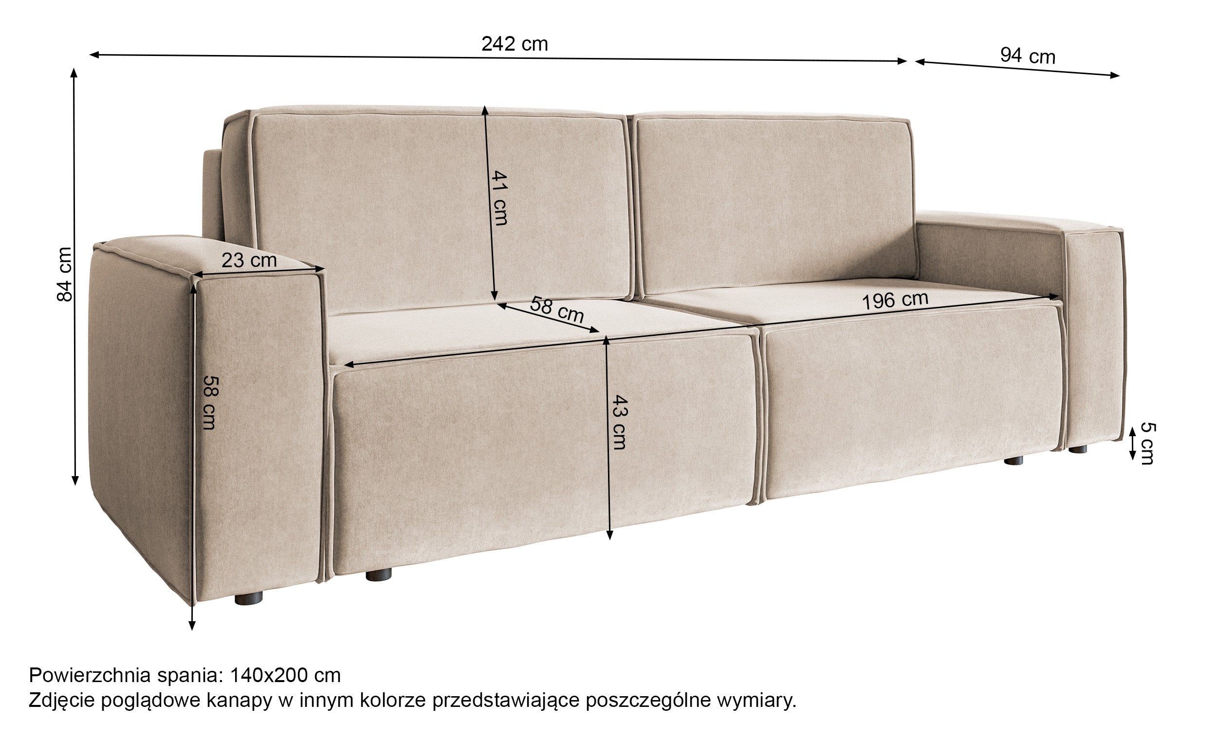 Dreisitziges ausziehbares Sofa Copertino, hellbeiger wasserabweisender Veloursstoff