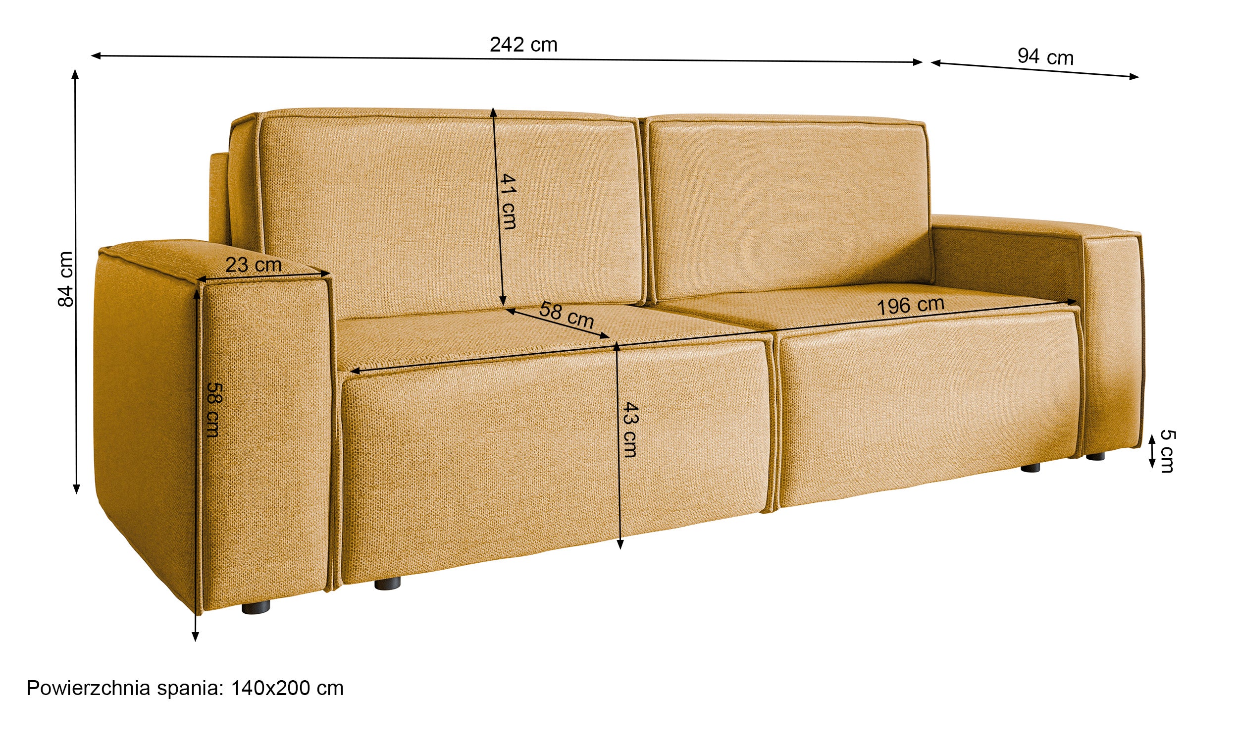 Dreisitziges ausklappbares Sofa Copertino in Senfgelb, leicht zu reinigendes Geflecht