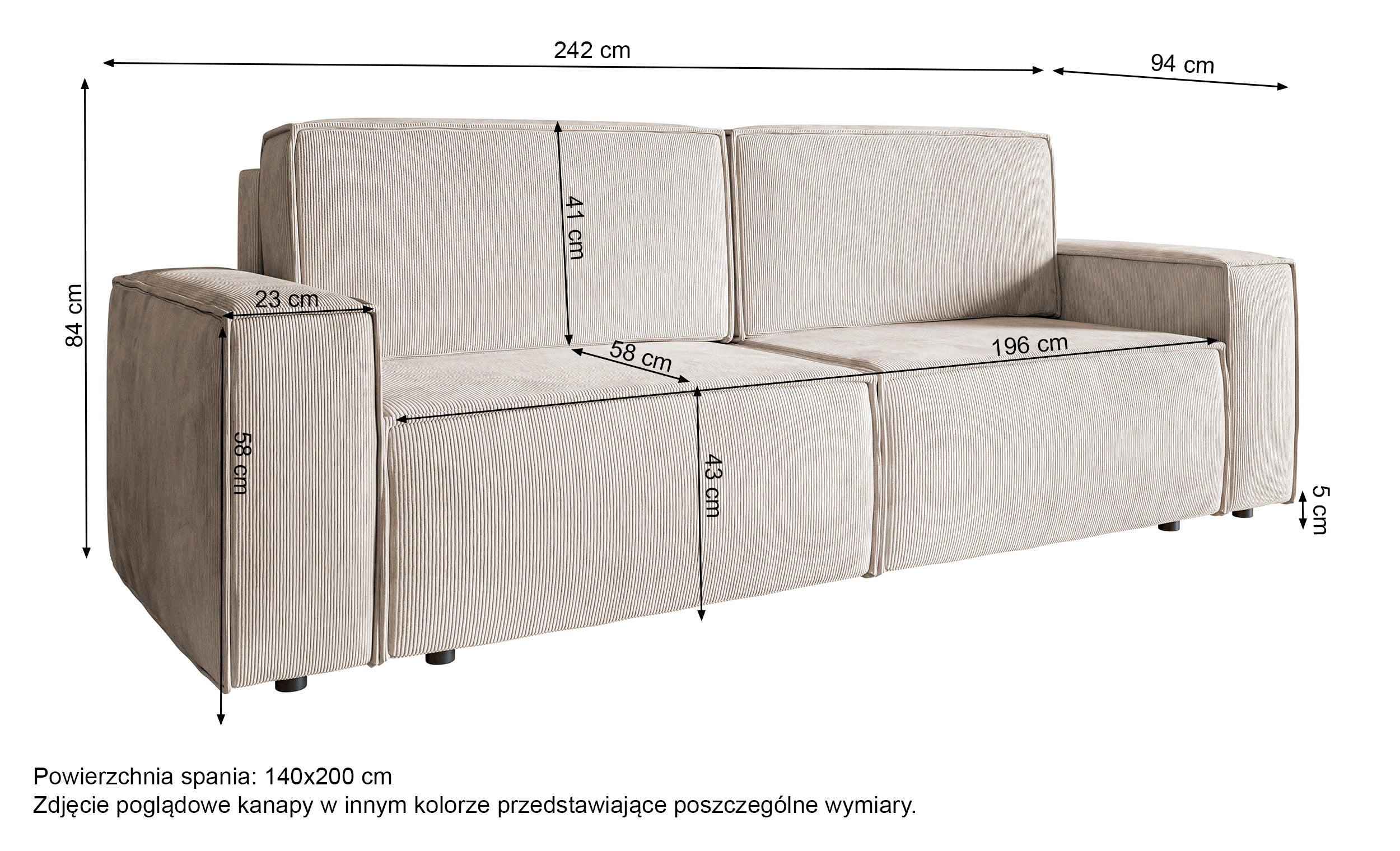 Dreisitziges ausklappbares Sofa Copertino in hellgrauem Cordstoff