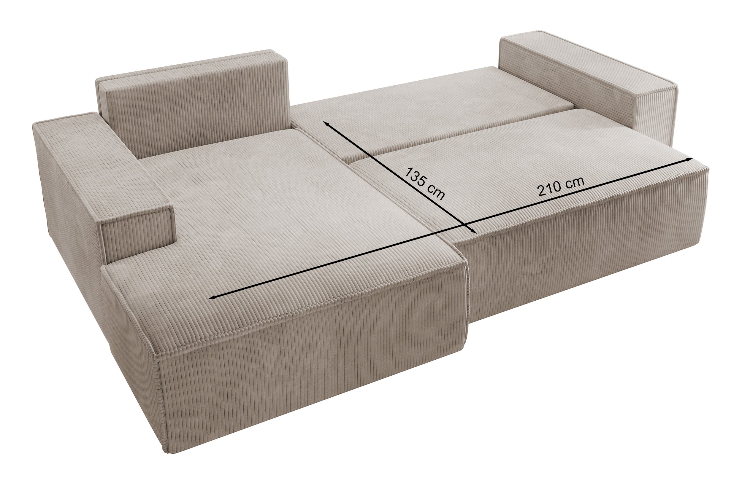 Ecksofa mit Schlaffunktion Farese New L-förmig mit Stauraum, beige Cord, linksseitig