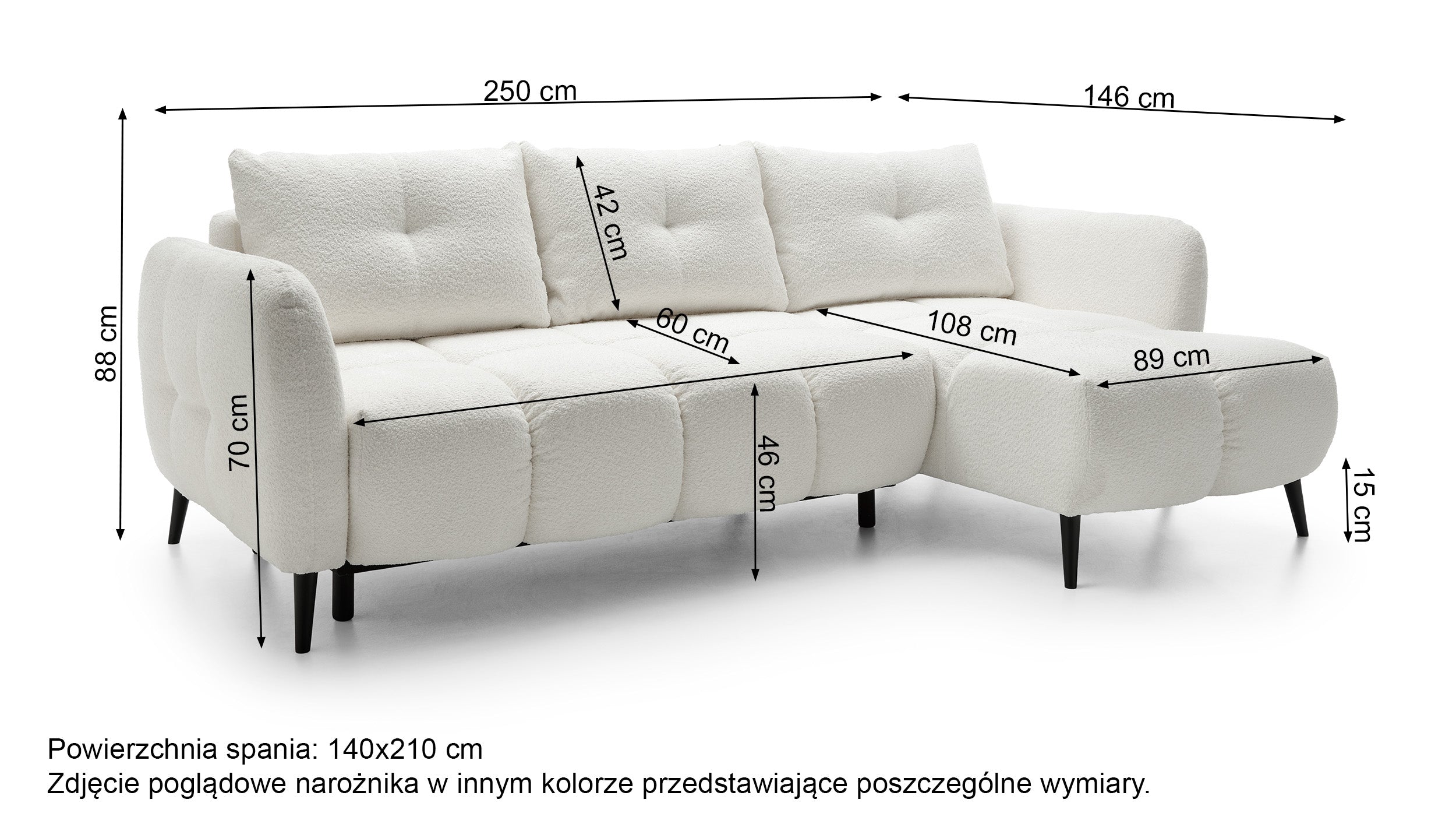 Ecksofa mit Schlaffunktion Odisso, L-förmig, mit Stauraum, cremefarbener Bouclé-Stoff, rechtsseitig