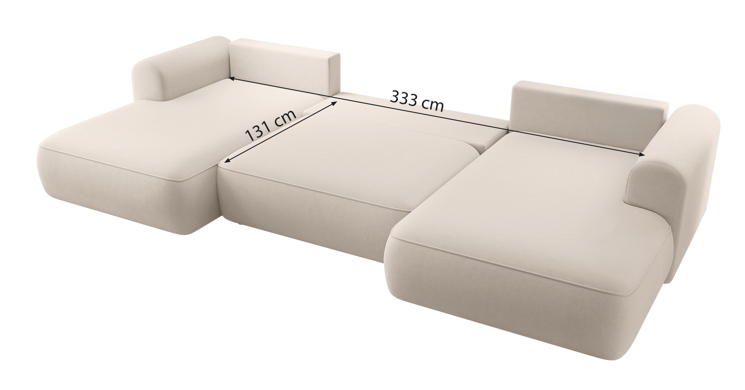 Ecksofa mit Schlafunktion Ovo U-förmig mit Stauraum, beige, pflegeleichter Samt, universell einsetzbar