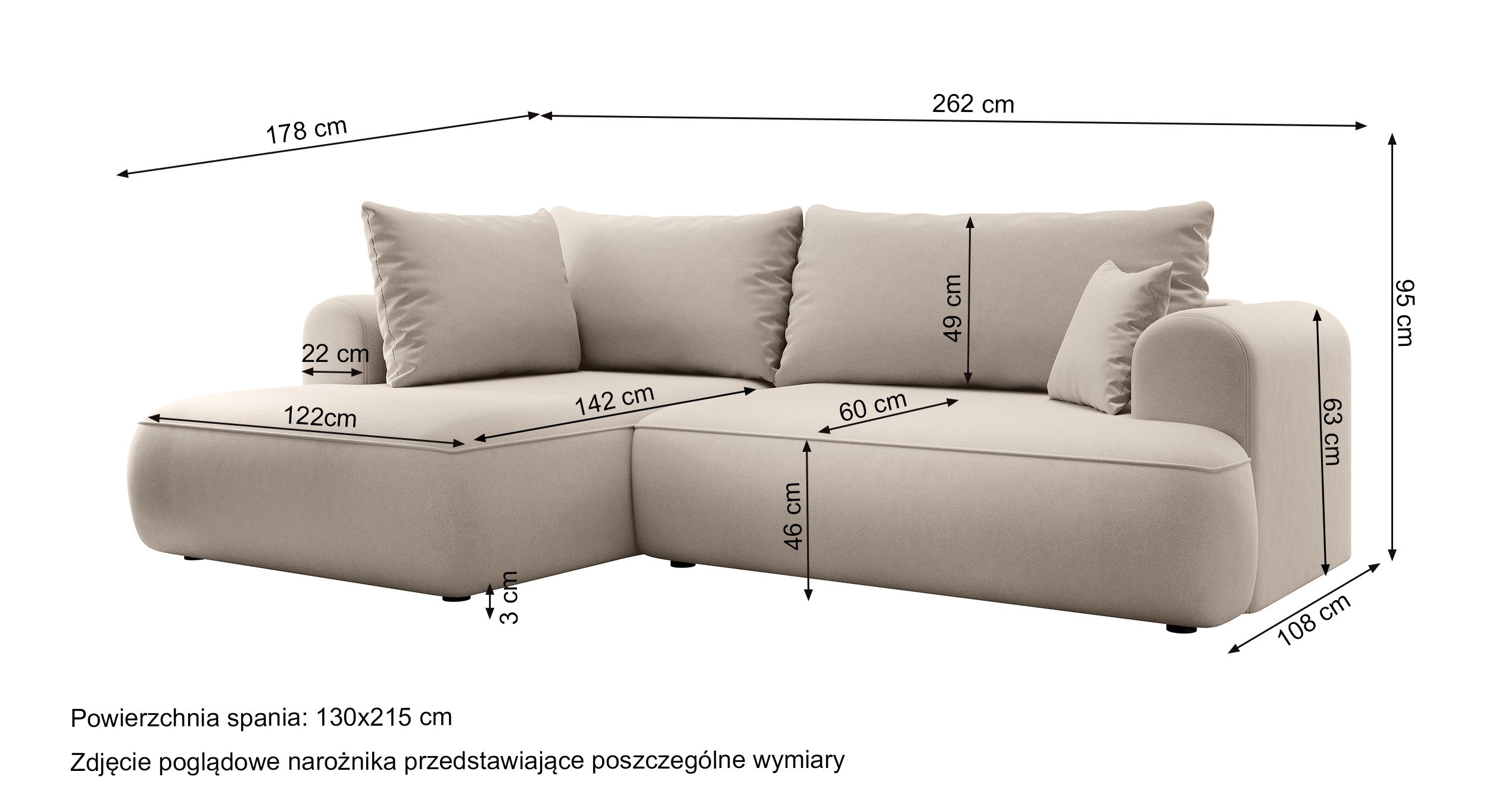 Ecksofa mit Schlaffunktion Ovo, L-förmig, mit Armlehne und Stauraum, hellbeiger, pflegeleichter Velours, linksseitig