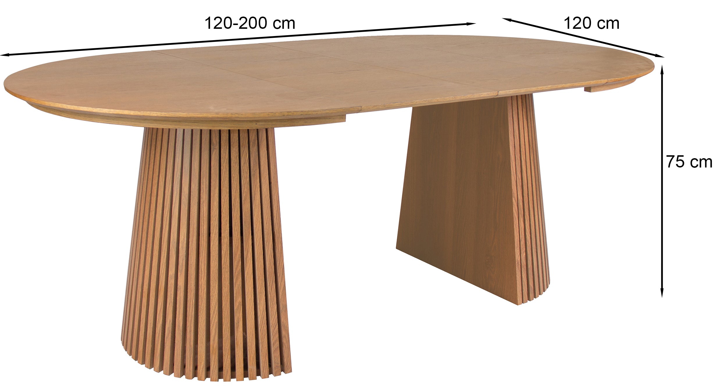 Ausziehbarer Tisch Formisty 120-200x120 cm Lamellen in natürlicher Eiche