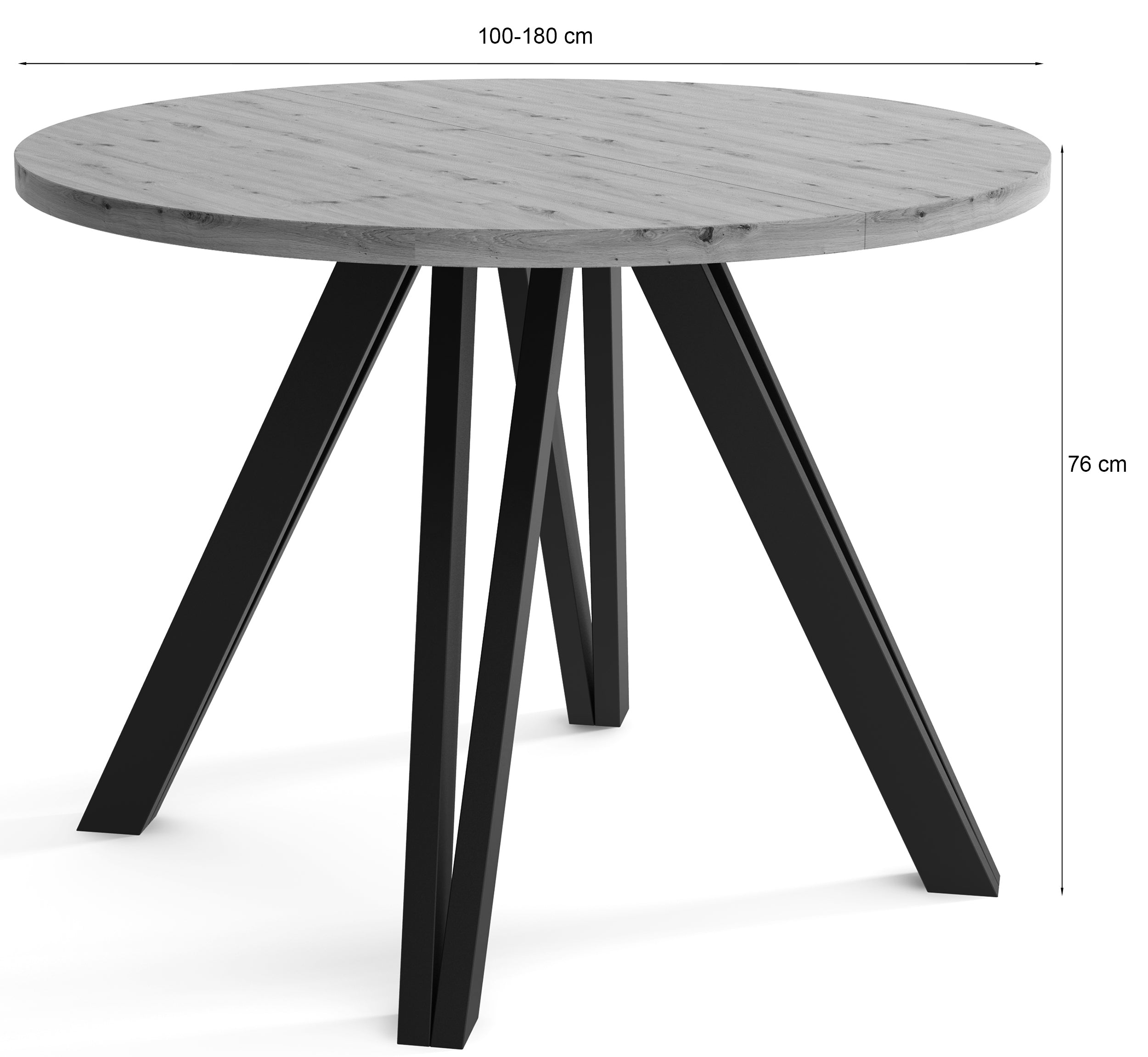 Ausziehbarer Esstisch Nuuvel 100-180x100 cm schwarz