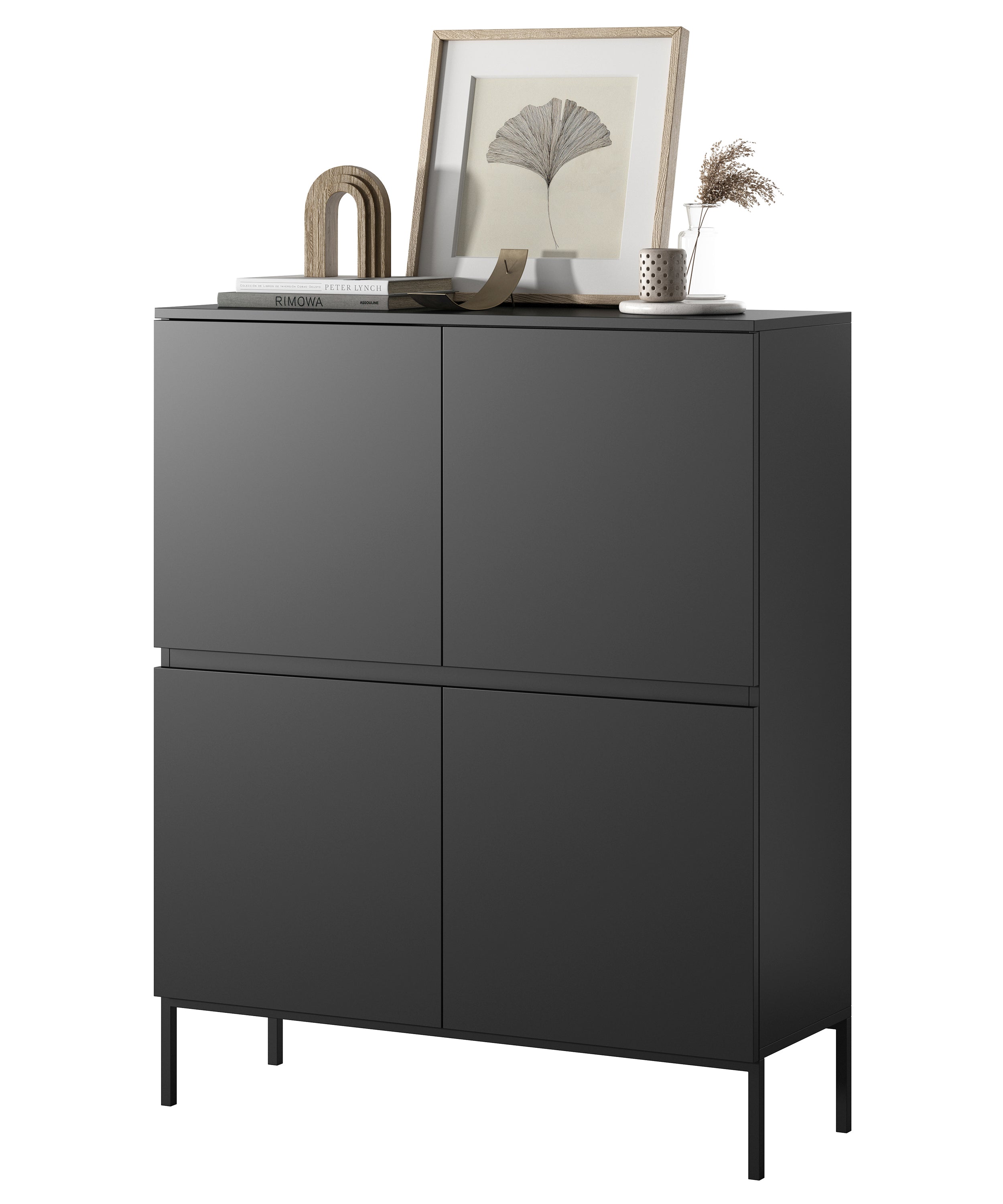 Hohe Kommode Bemmi 100 cm schwarz mit schwarzen Beinen