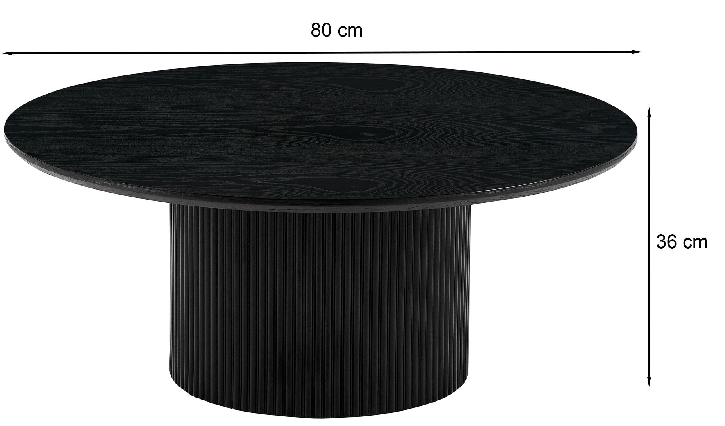Runder Couchtisch Tarnel, Durchmesser 80 cm, furniert in schwarzer Esche