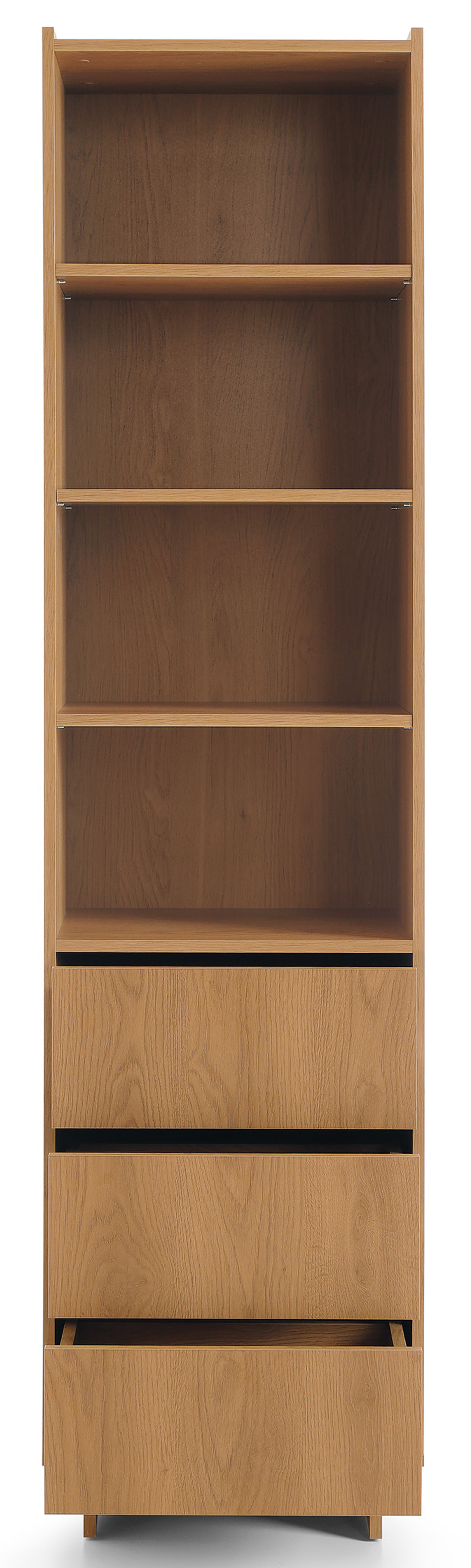 Yasumi Regal mit drei Schubladen und Regalen, 50 cm, Karamelleiche