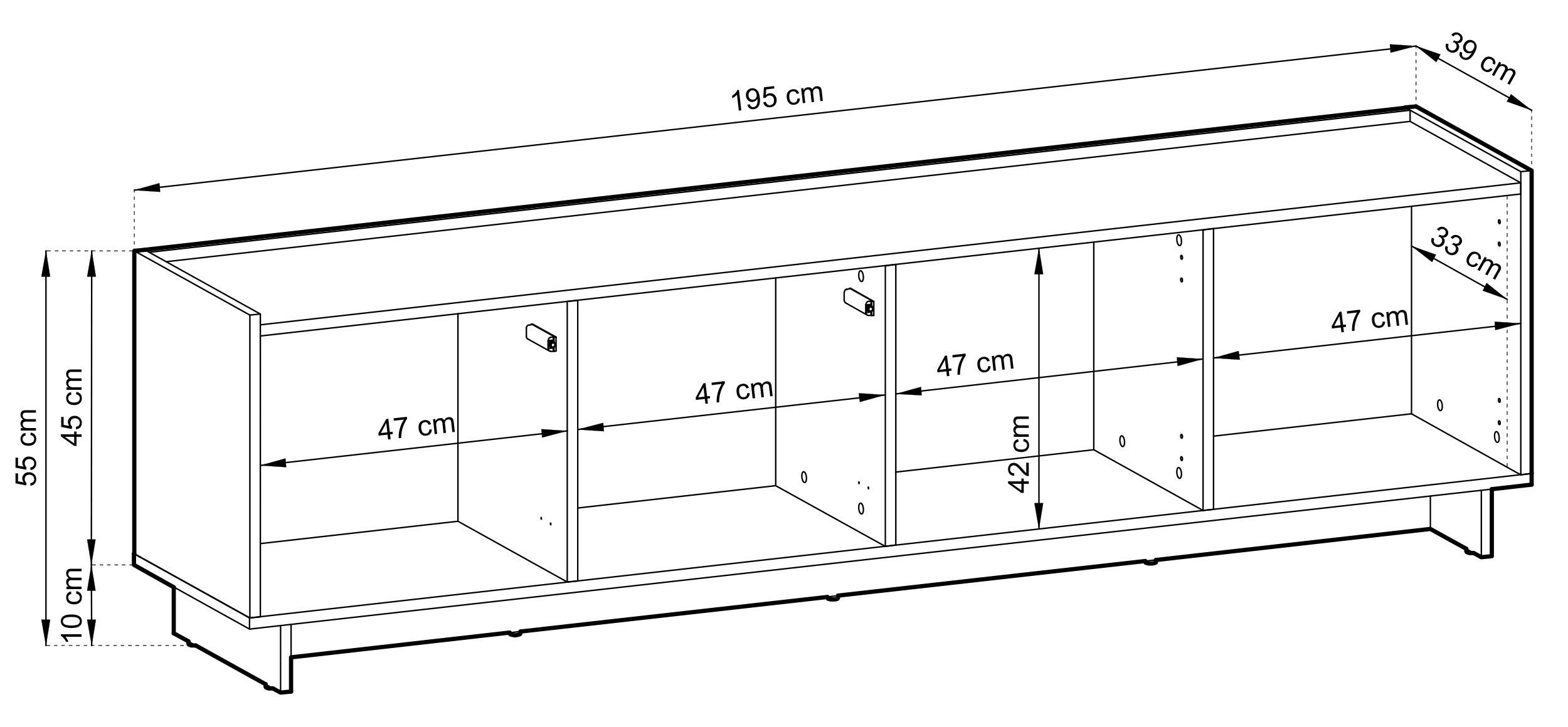 Vierflügeliger TV-Schrank Yasumi 195 cm Karamelleiche