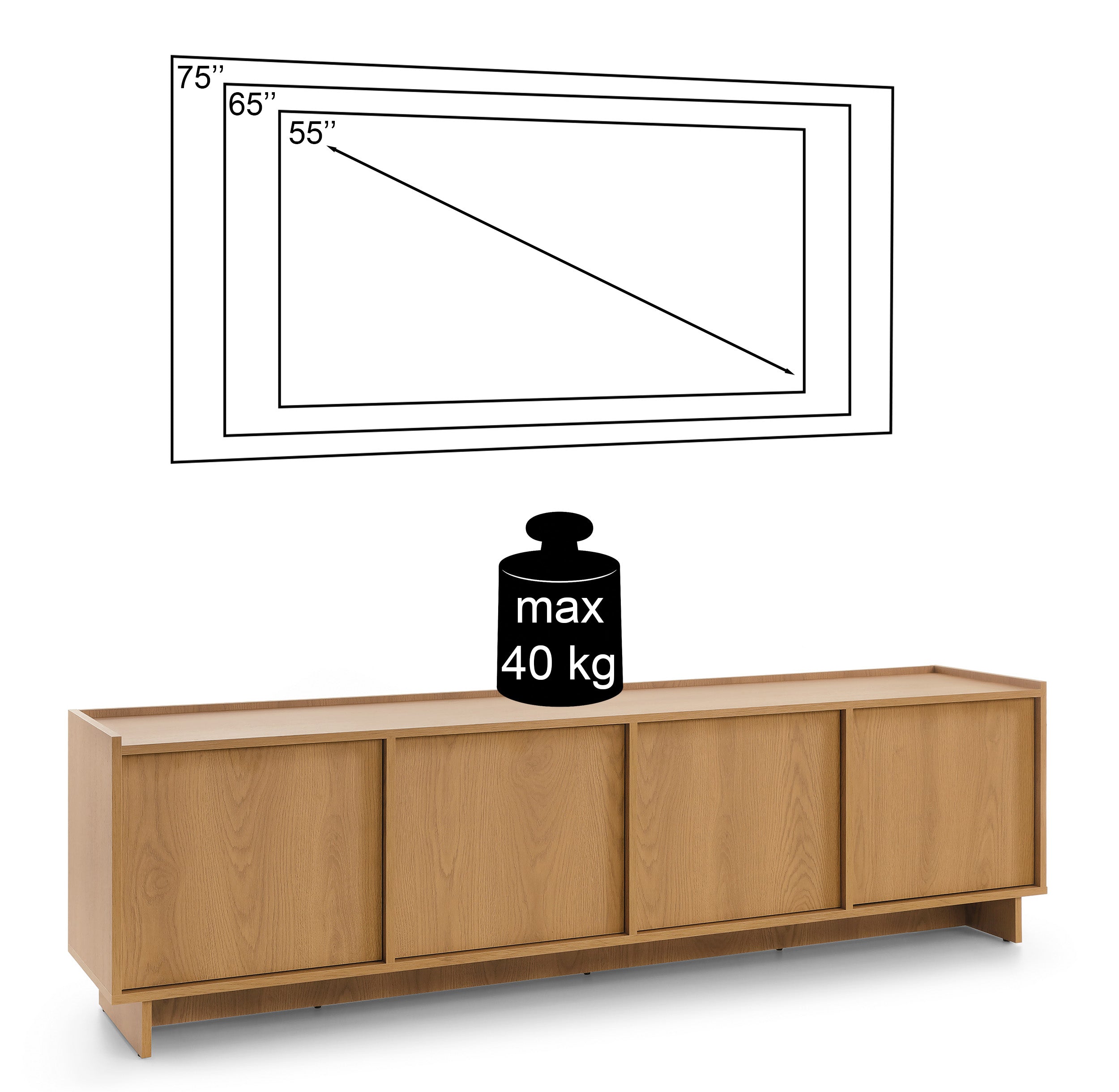 Vierflügeliger TV-Schrank Yasumi 195 cm Karamelleiche