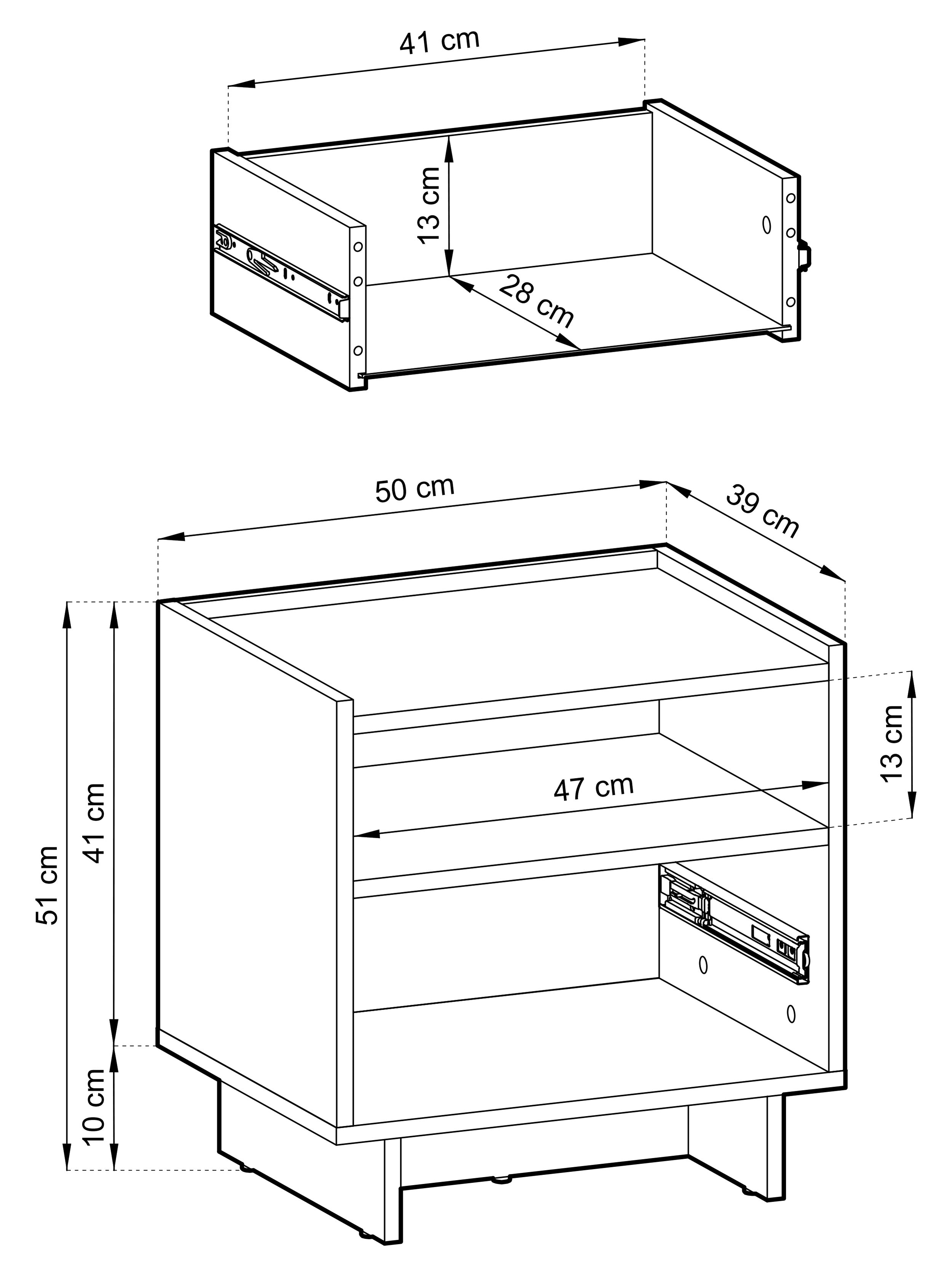 Nachttisch Yasumi mit Schublade und Fach, 50 cm, Karamelleiche