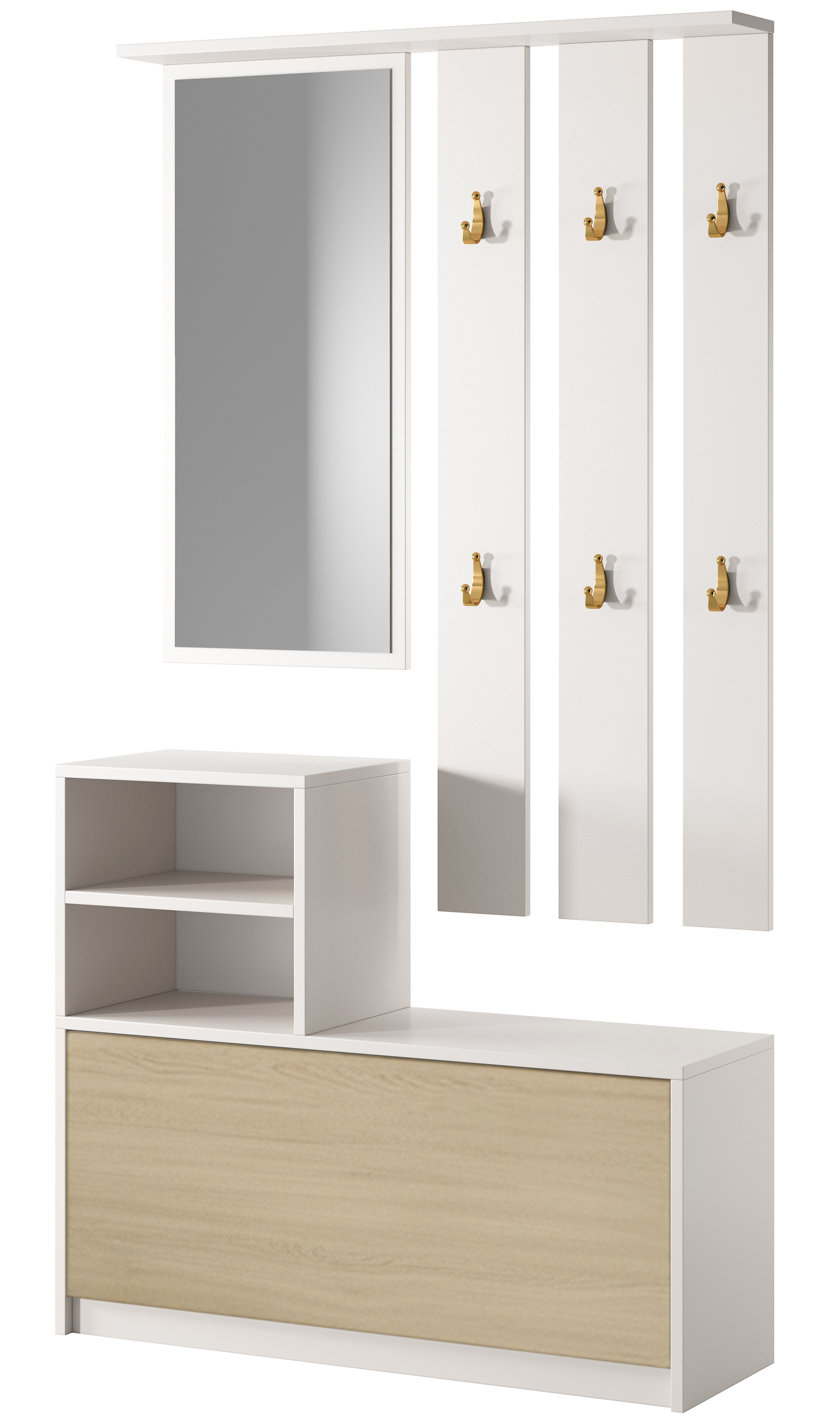 Yesfir Flur-Set mit Schuhschrank und Haken, 85 cm, Weiß/Lindberg Eiche