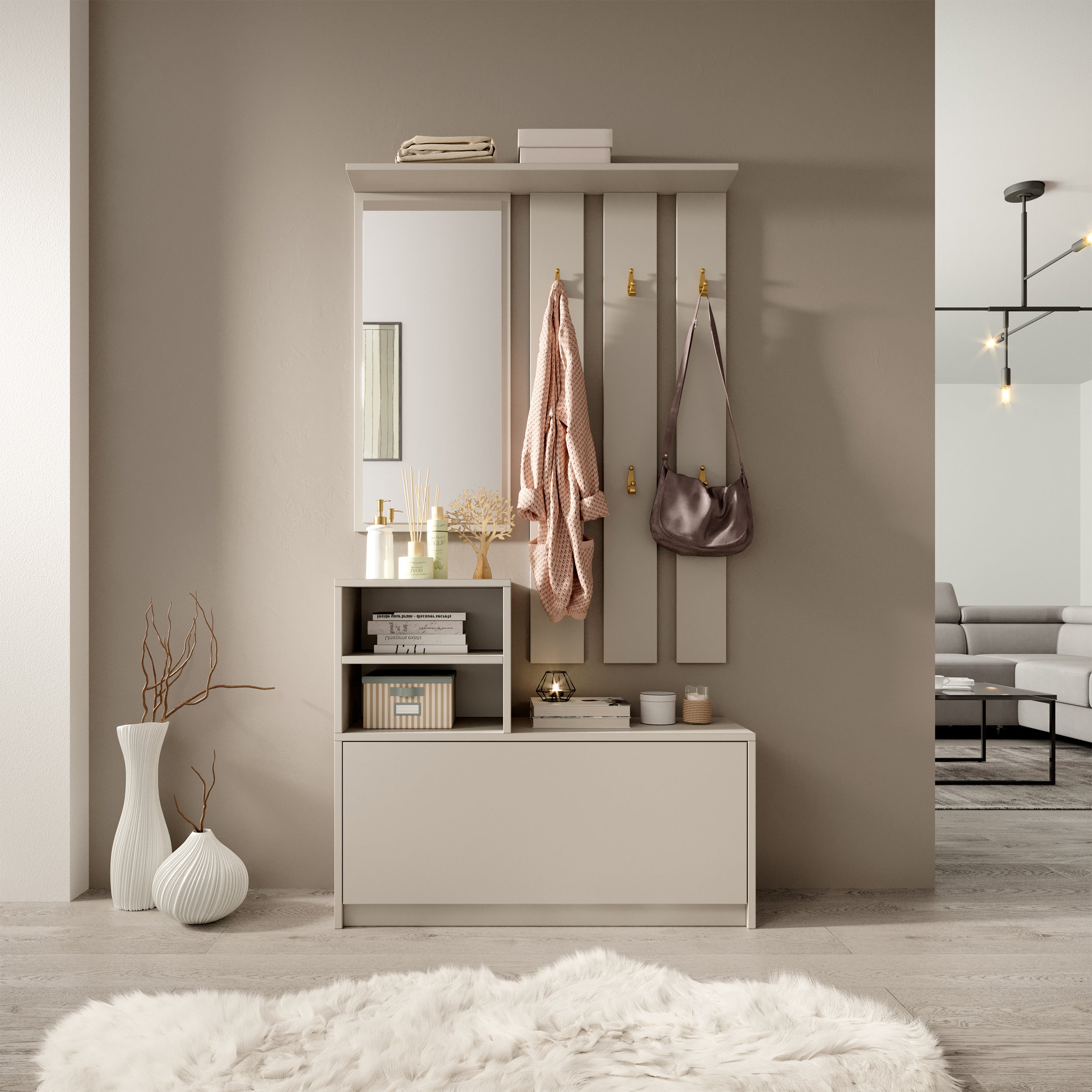 Yesfir Flur-Set mit Schuhschrank und Haken, 85 cm, Kaschmirfarben