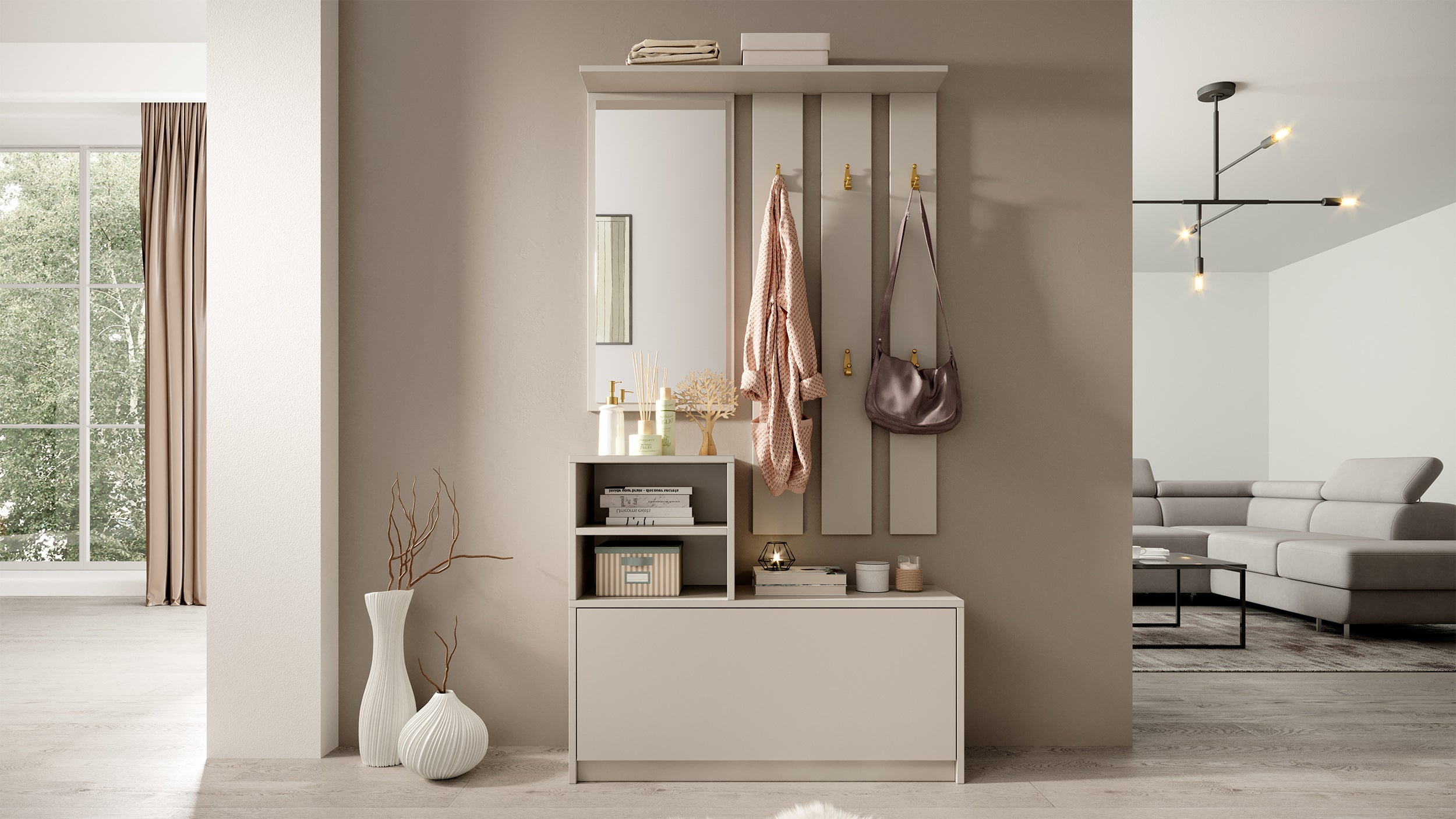 Yesfir Flur-Set mit Schuhschrank und Haken, 85 cm, Kaschmirfarben