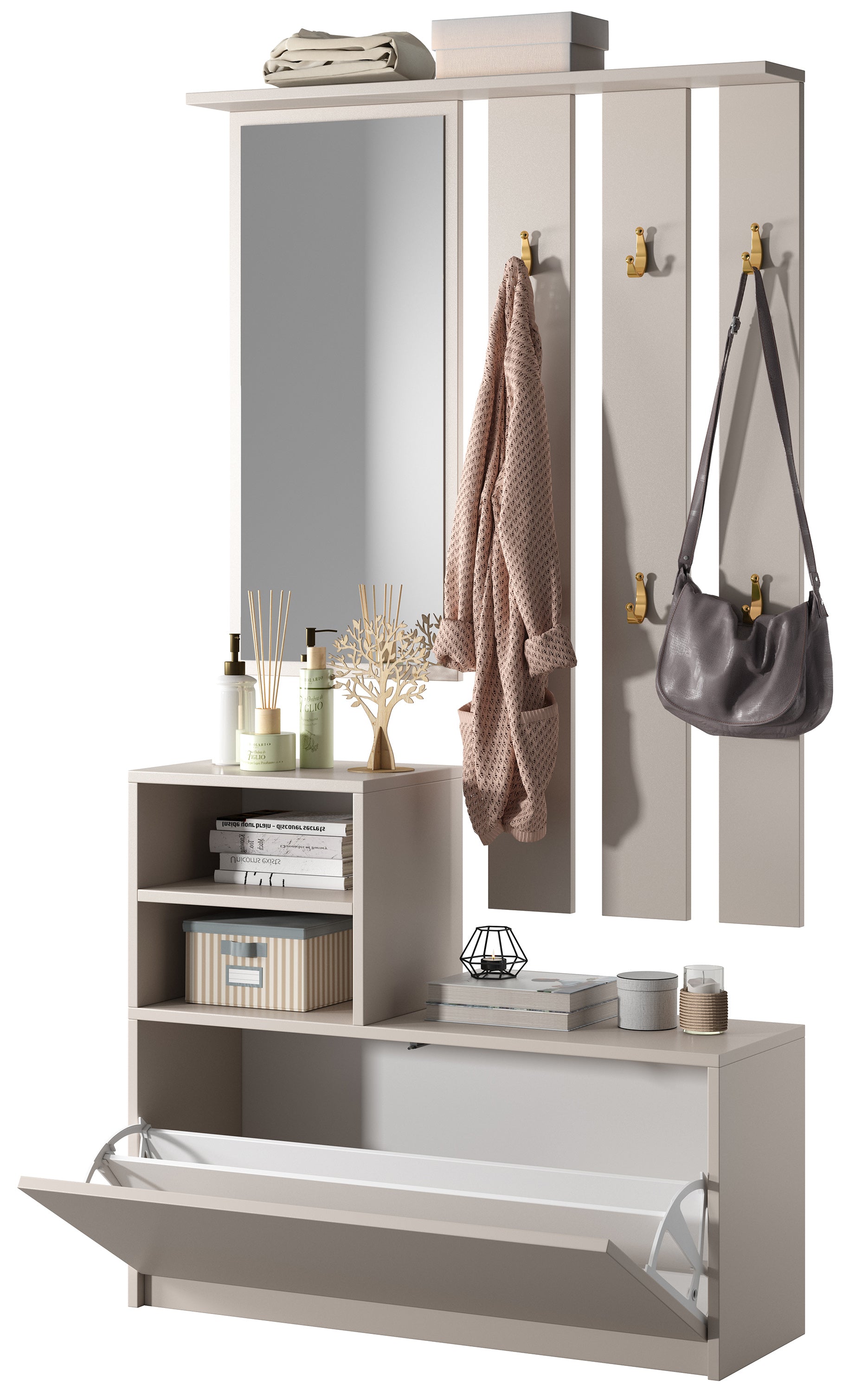 Yesfir Flur-Set mit Schuhschrank und Haken, 85 cm, Kaschmirfarben