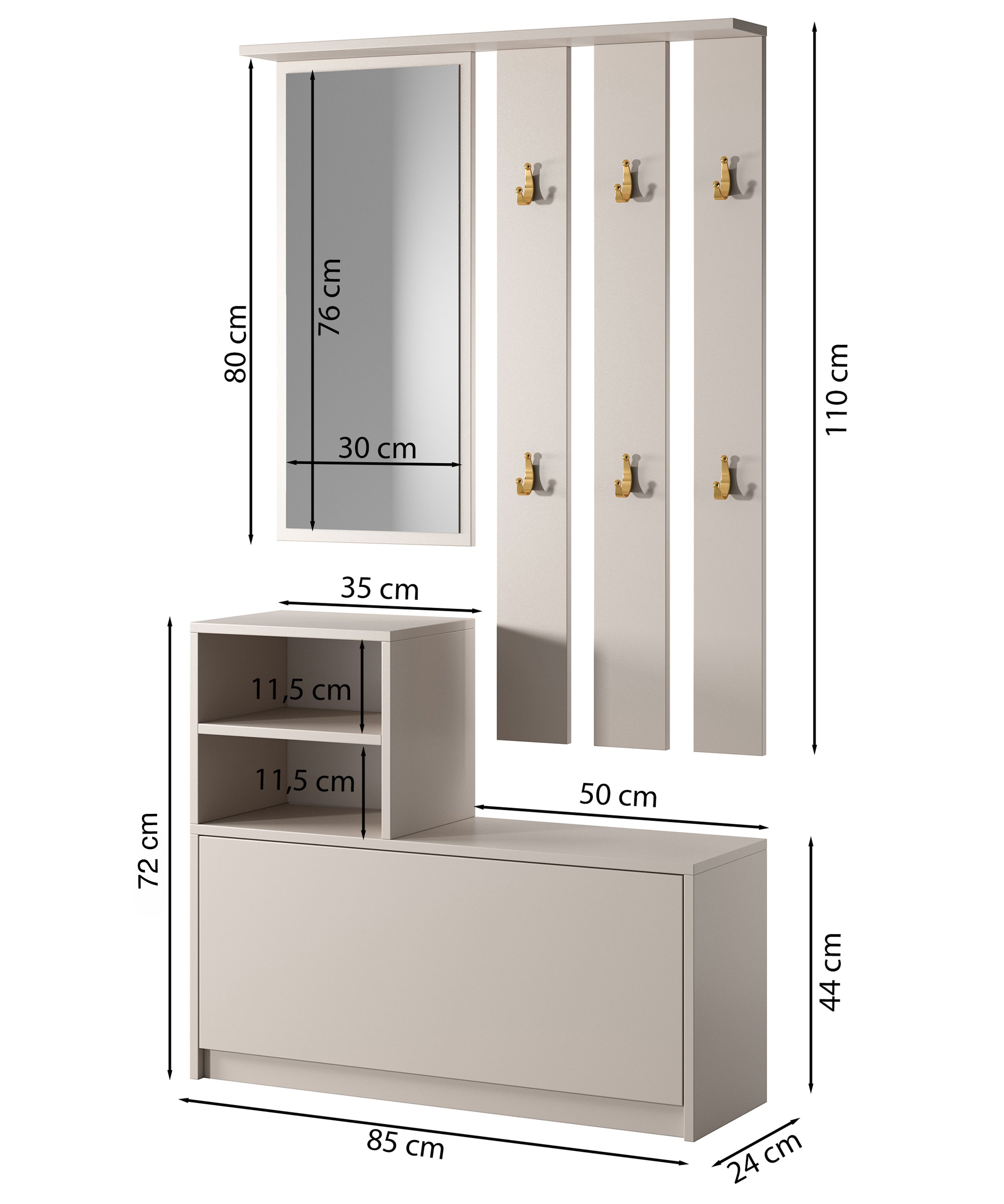 Yesfir Flur-Set mit Schuhschrank und Haken, 85 cm, Kaschmirfarben