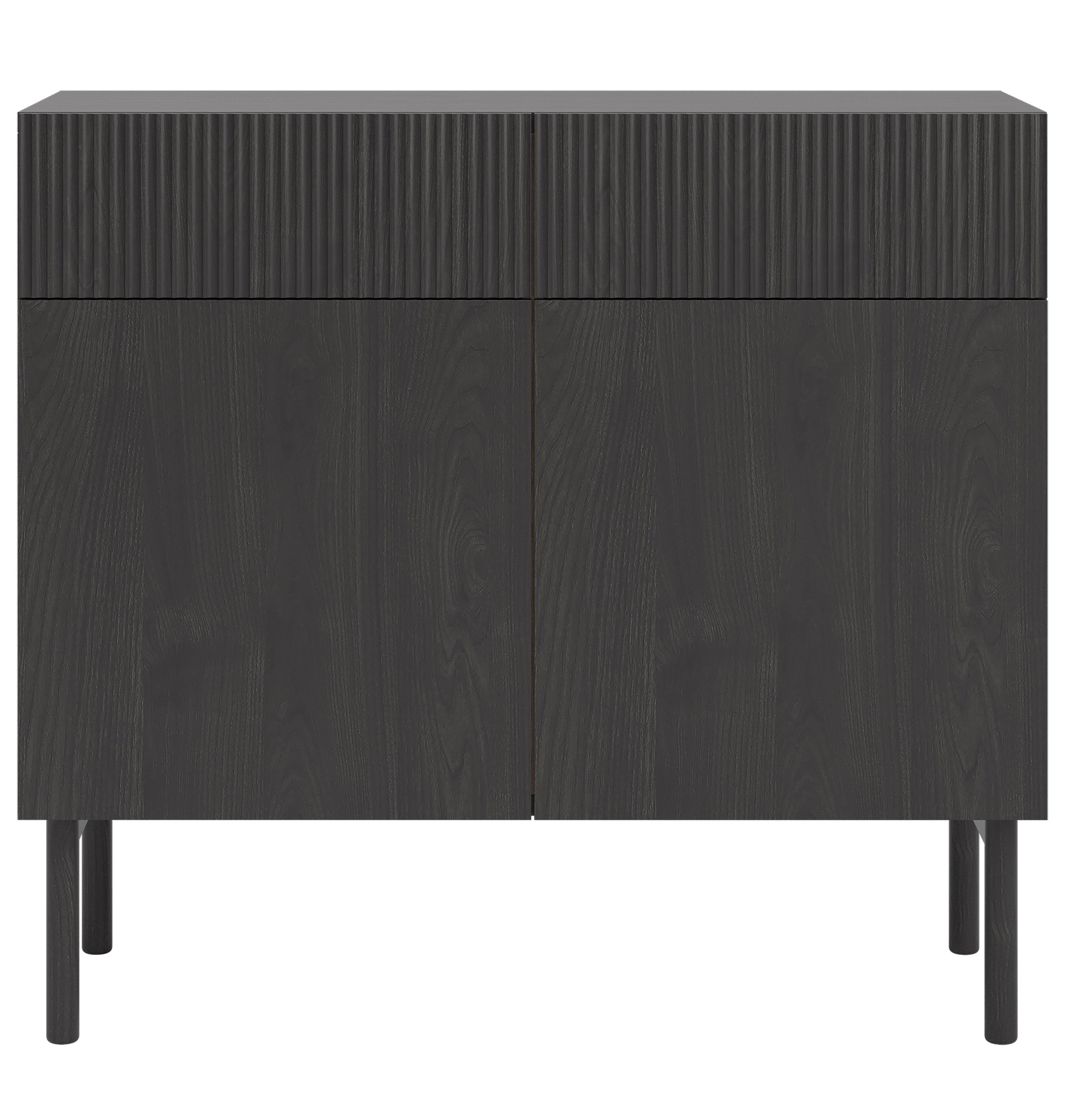 Zweiturige Kommode Nolie mit zwei Schubladen, 100 cm, Portland Esche Schwarz