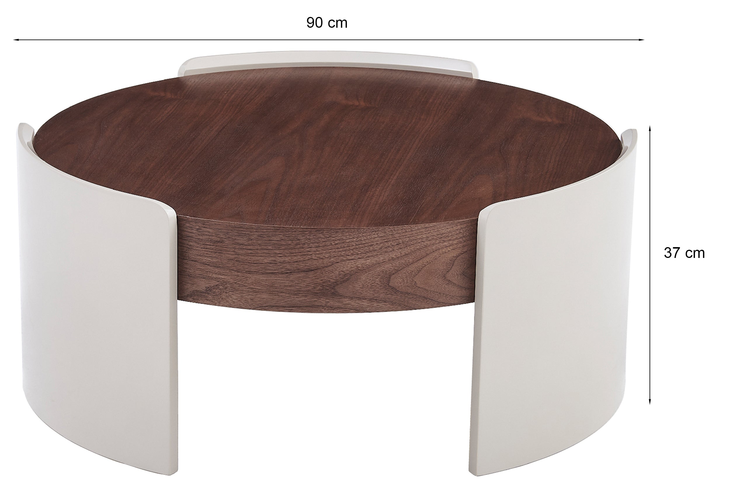 Teralle Couchtisch rund 90 cm Nussbaum auf beiger Basis Hochglanz