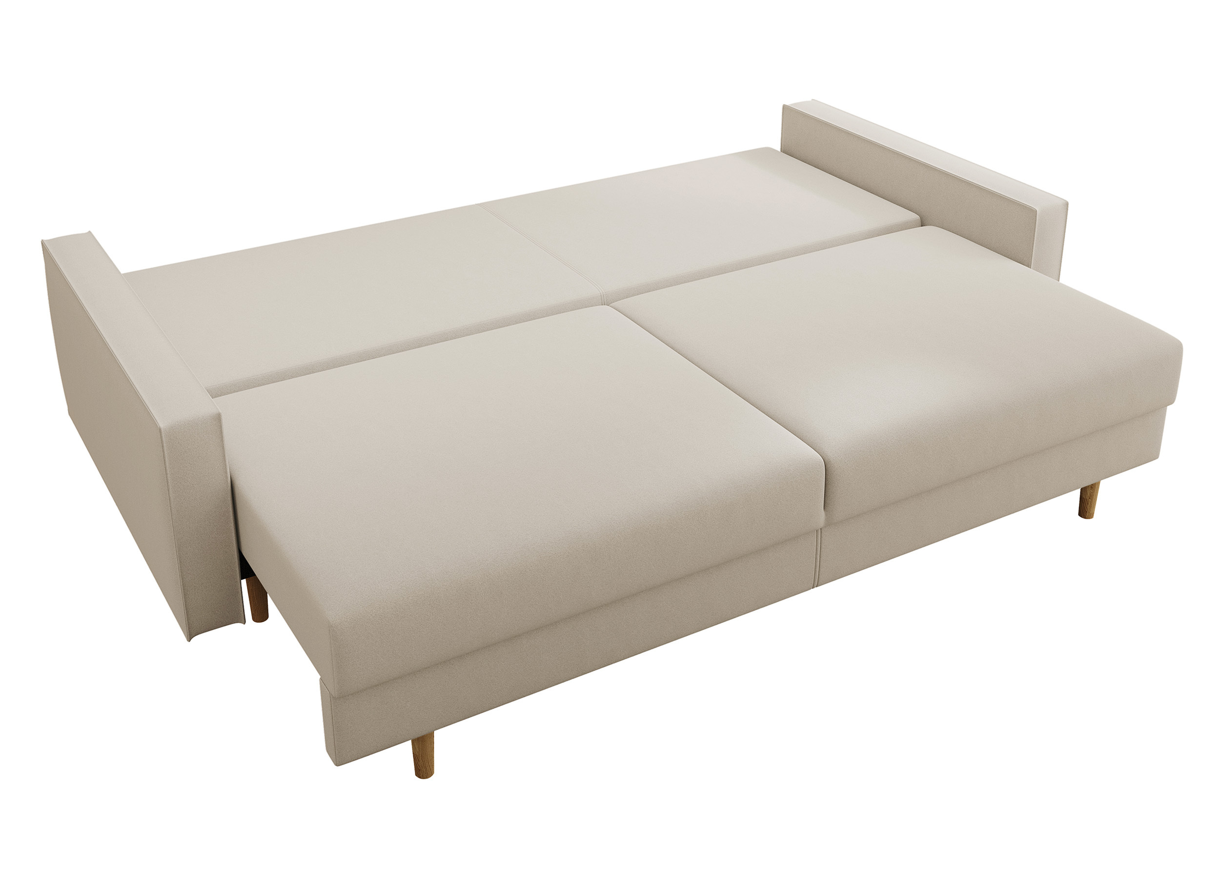 Dreisitziges Klappsofa Derban mit Stauraum, hellbeiger, pflegeleichter Samtvelours