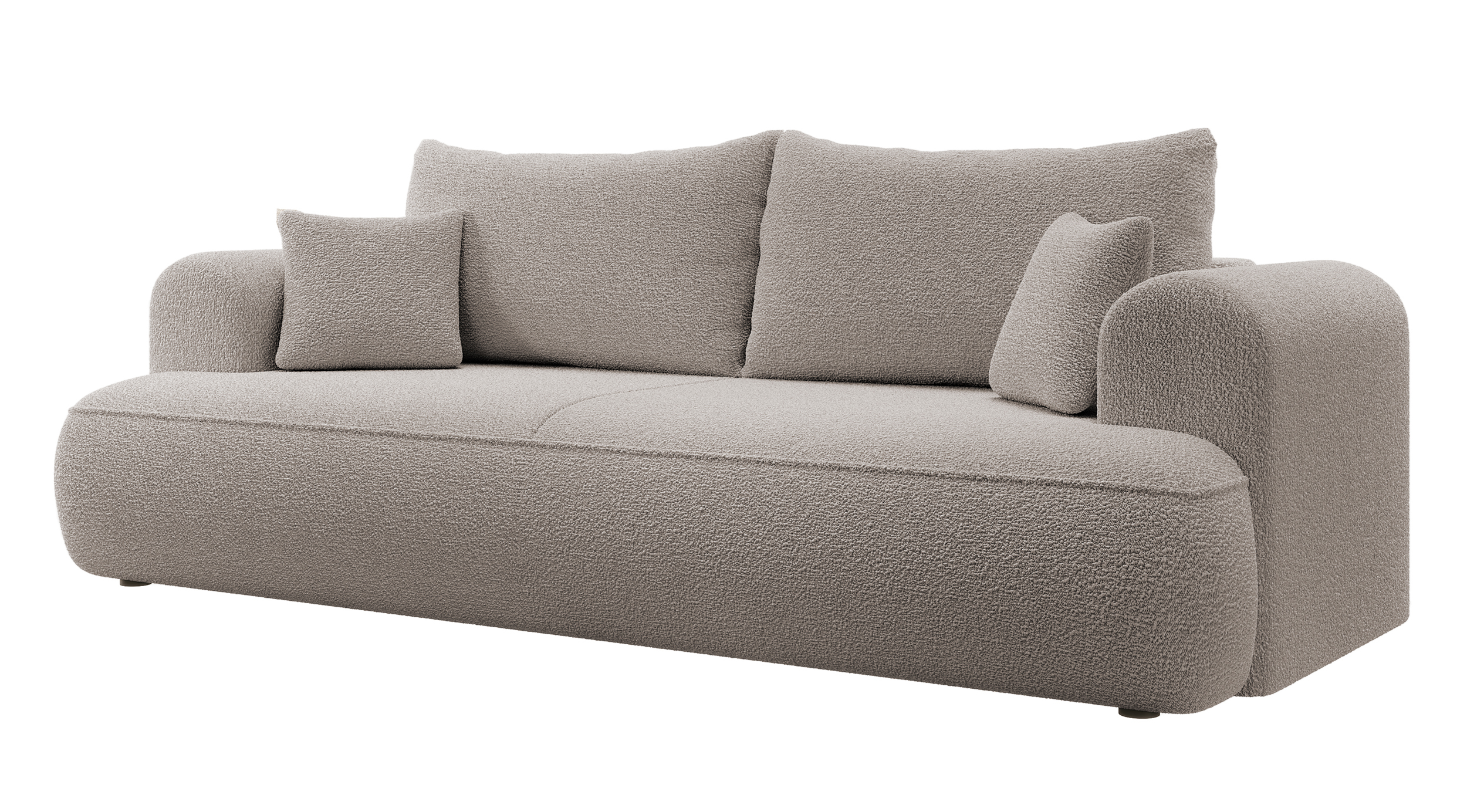 Dunkelbeige Bouclé-Ovo-Schlafsofa für drei Personen mit Stauraum