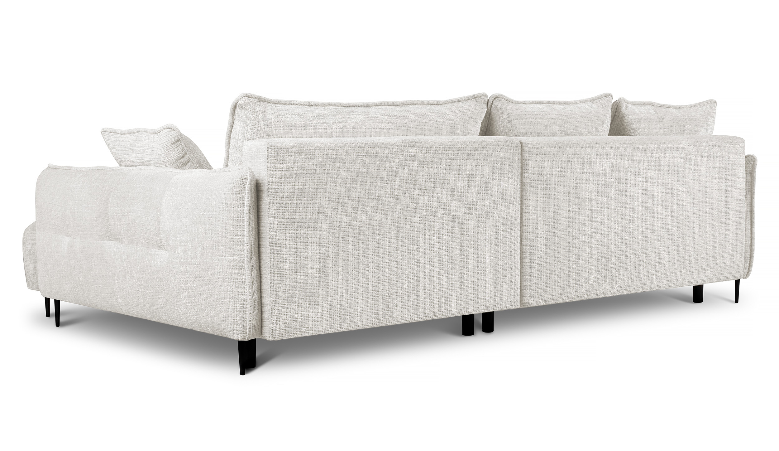 Ecksofa Oblivio mit Schlaffunktion L-förmig mit Stauraum cremefarbener Chenille rechtsseitig