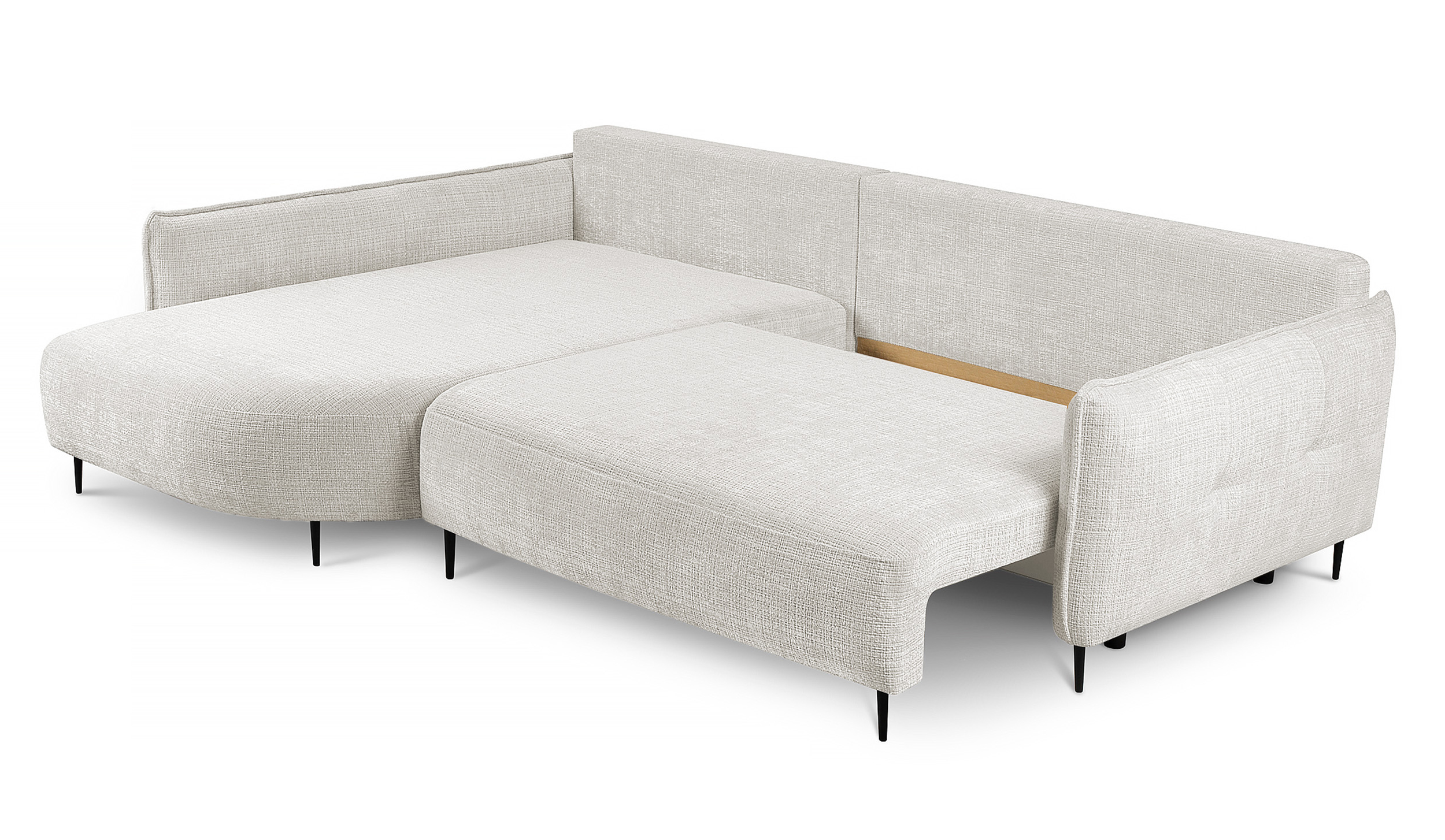 Ecksofa Oblivio mit Schlafunktion L-förmig mit Stauraum cremefarbener Chenille linksseitig