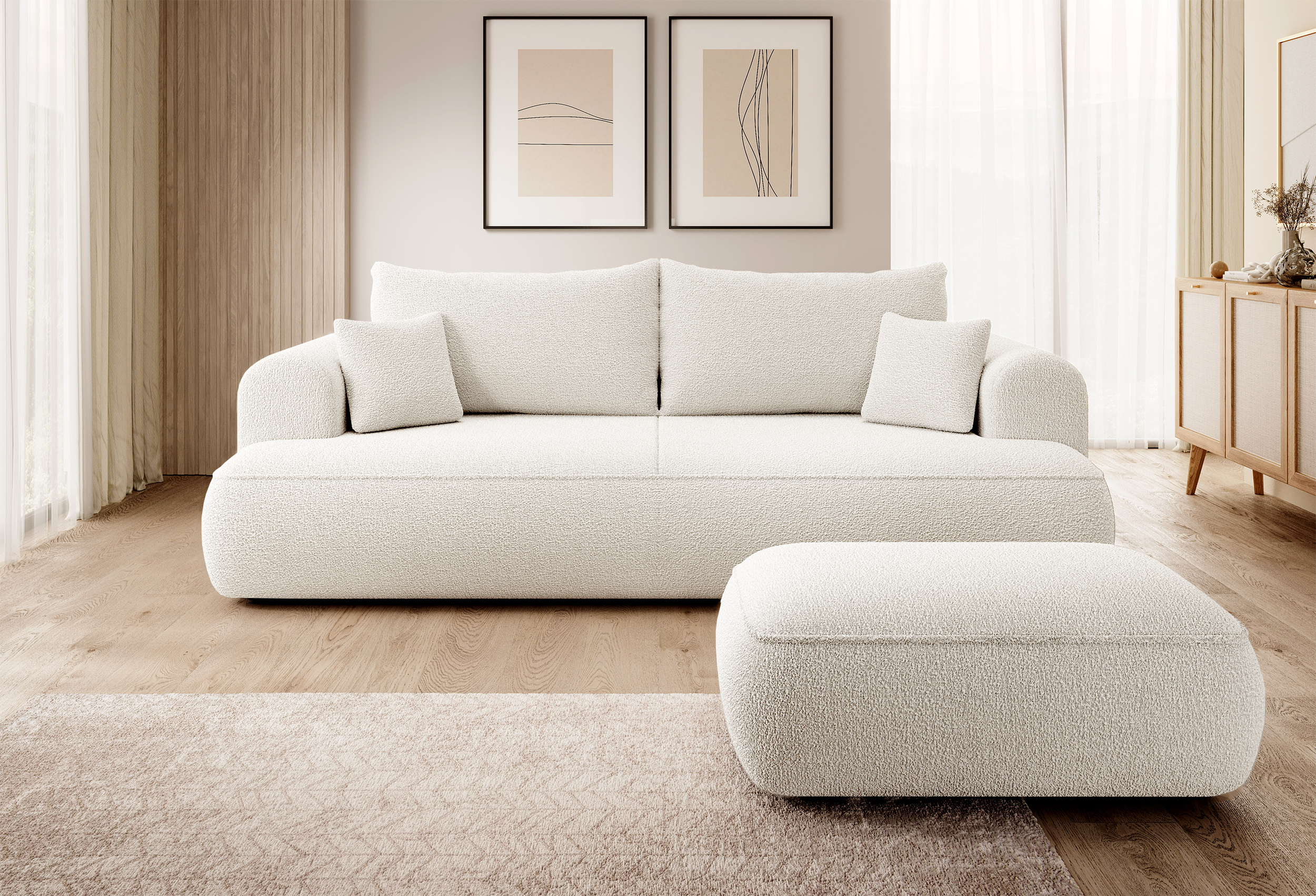 Ovo cremefarbene Boucle-Pouf